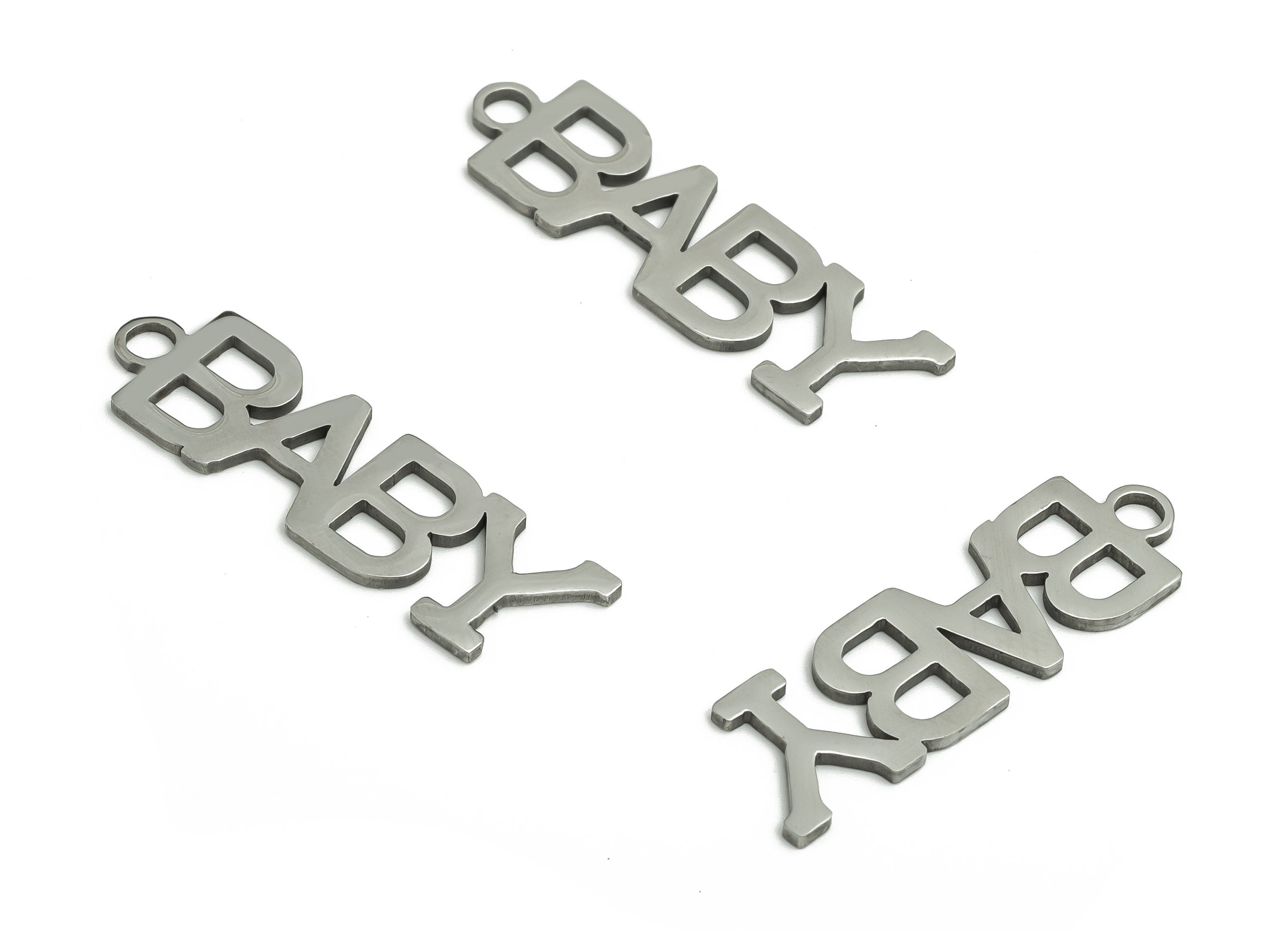 Stainless Steel BABY Word Earring Charms - Stainless Steel BABY Pendant - Jewelry Making Supplies - 30.2x9.09x0.95mm - SS1258 - DOMEDBAZAAR