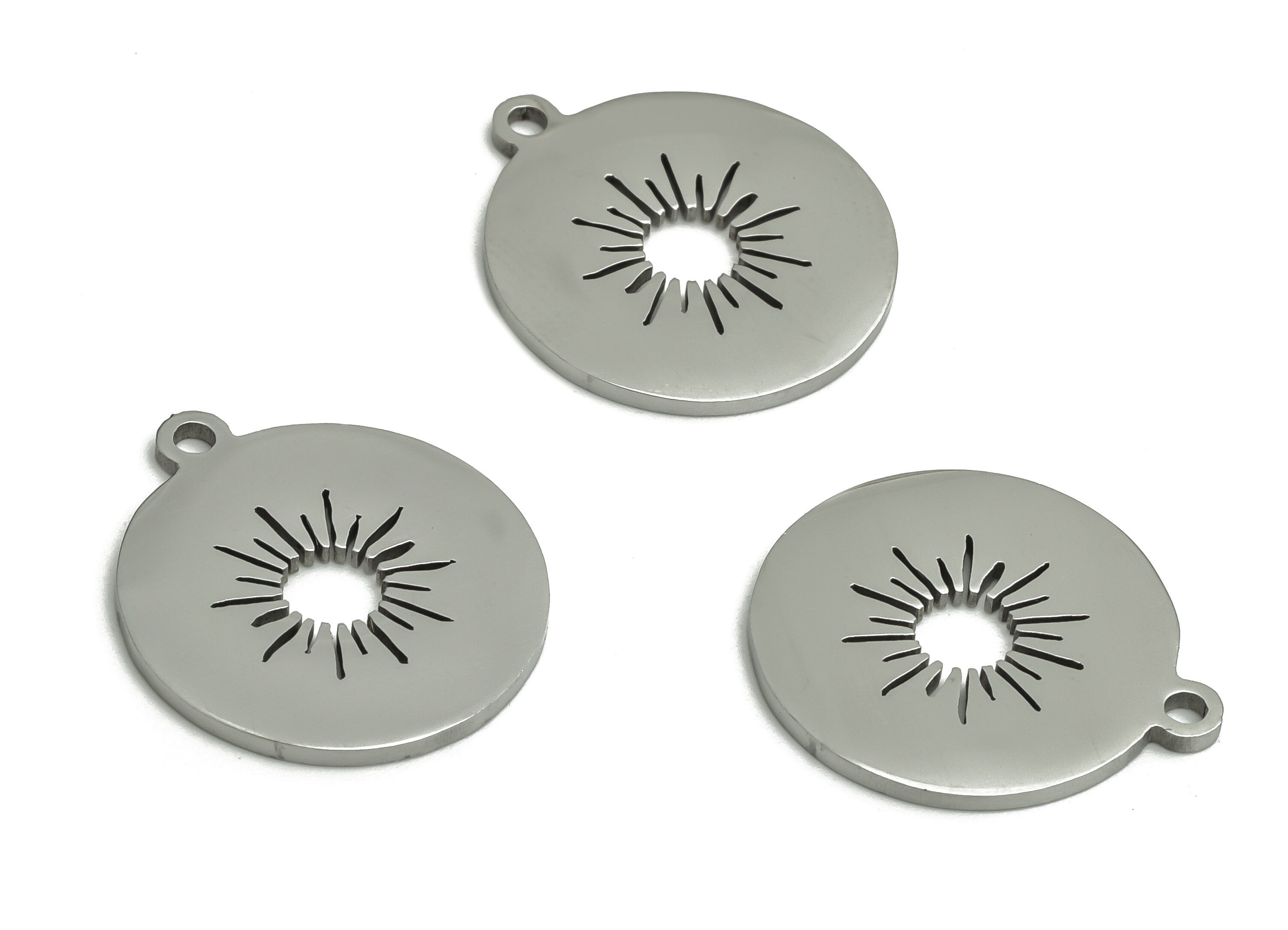 Stainless Steel Round Earring Charms - Stainless Steel Sun Pendant - Jewelry Making Supplies - 17.24x15.09x0.9mm - SS1257 - DOMEDBAZAAR