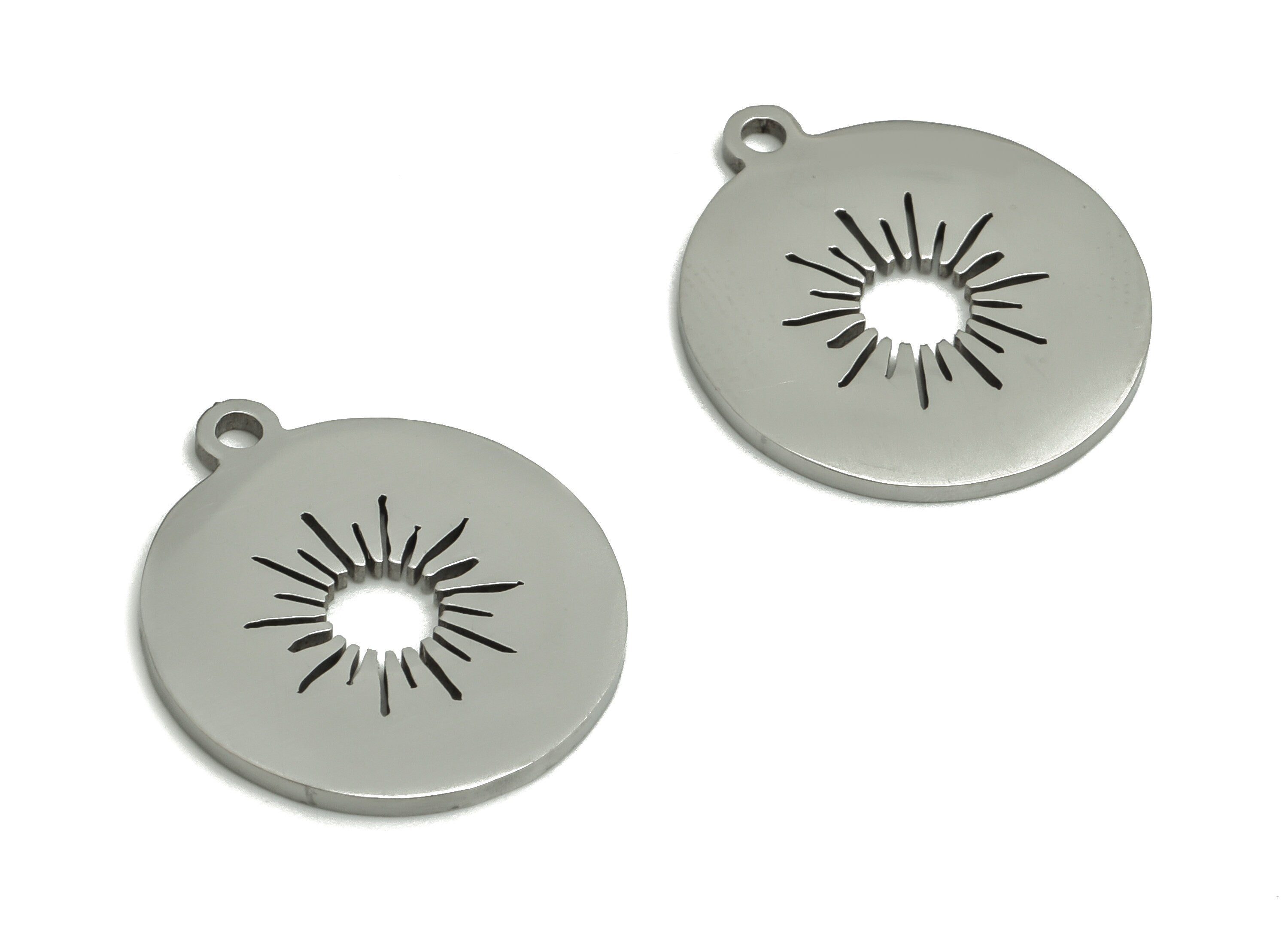 Stainless Steel Round Earring Charms - Stainless Steel Sun Pendant - Jewelry Making Supplies - 17.24x15.09x0.9mm - SS1257 - DOMEDBAZAAR