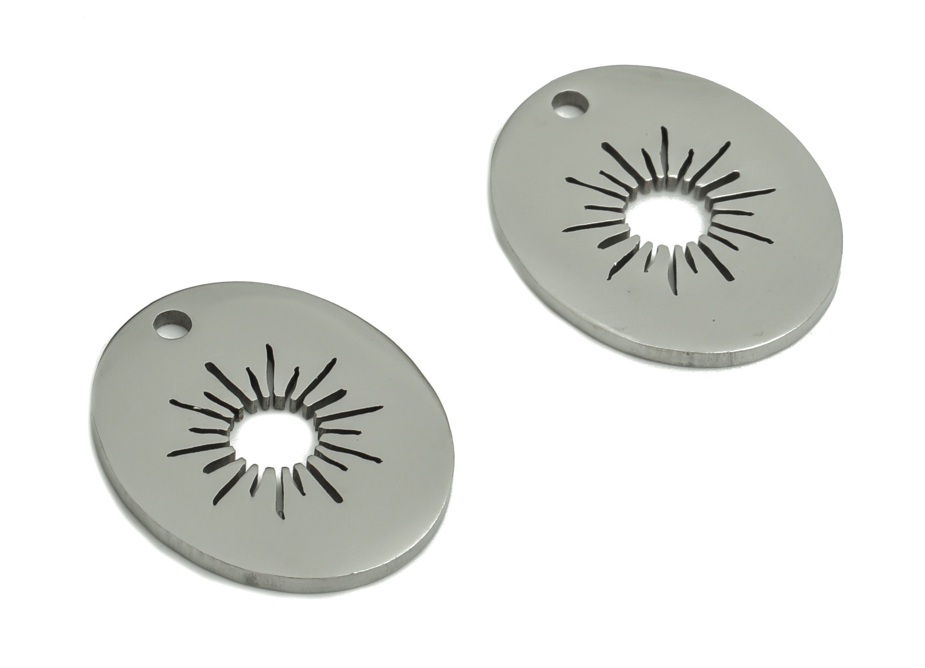 Stainless Steel Oval Earring Charms - Stainless Steel Sun Pendant - Jewelry Making Supplies - 15.88x13.1x0.95mm - SS1289 - DOMEDBAZAAR