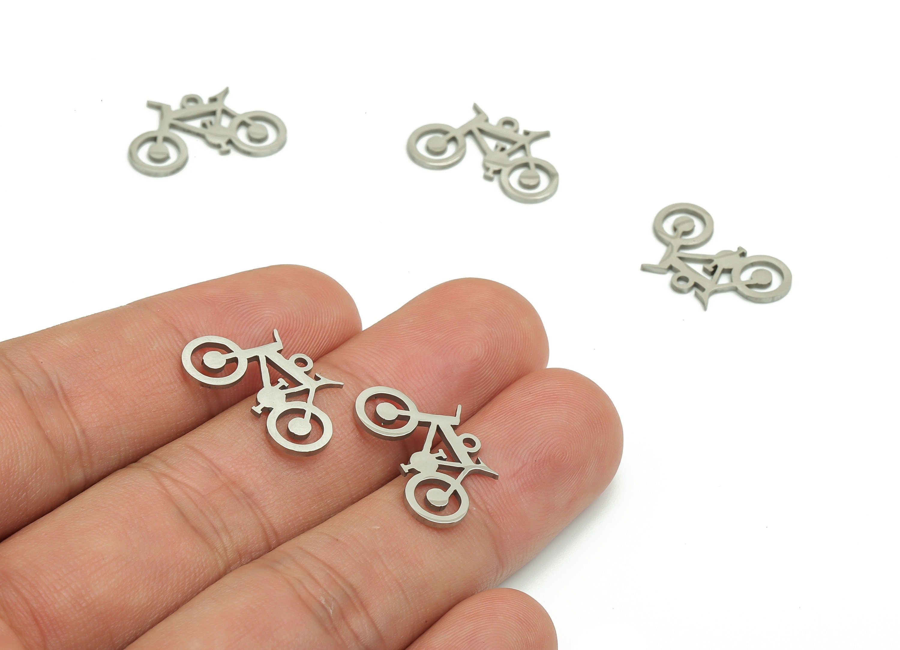 Stainless Steel Bicycle Earring Charms - Stainless Bicycle Pendant - Jewelry Making Supplies - 19.68x12.65x0.9mm - SS1306 - DOMEDBAZAAR