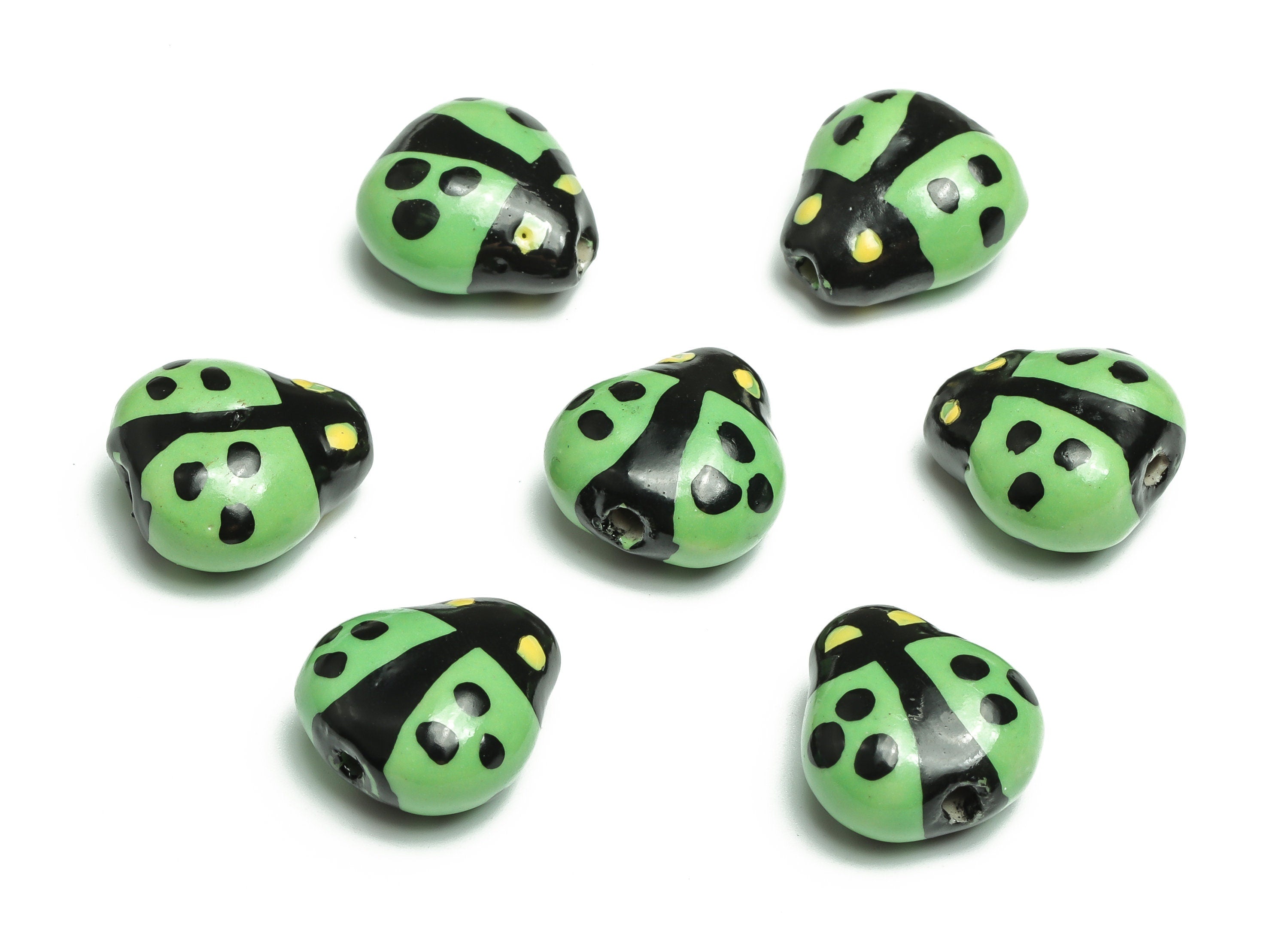 Glazed Ceramic ladybug Beads - Carved ladybug Beads - Handmade Beads - Necklace Beads - Connectors Beads - 15.88x15.4x9.16mm - NS1422C - DOMEDBAZAAR