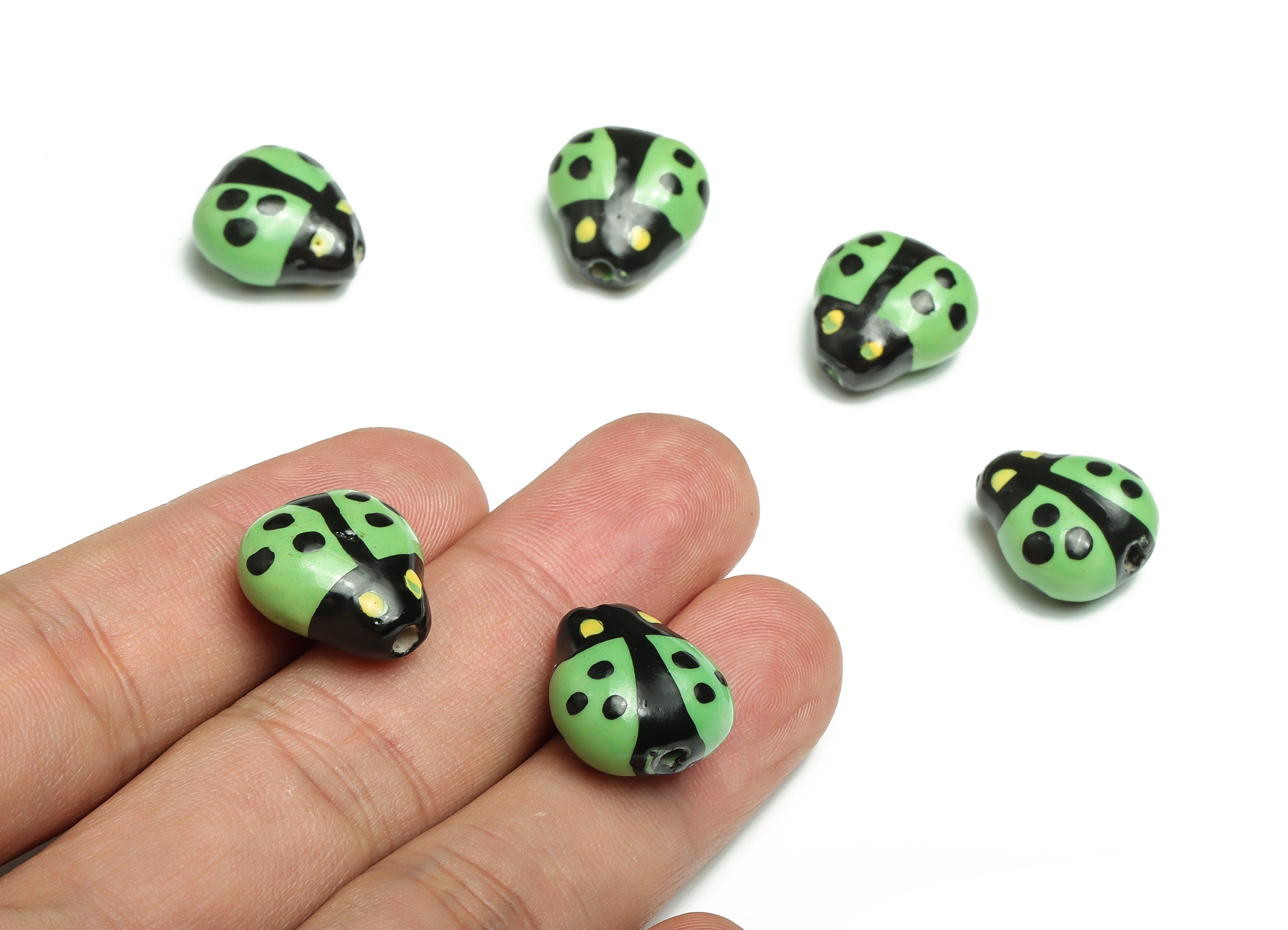 Glazed Ceramic ladybug Beads - Carved ladybug Beads - Handmade Beads - Necklace Beads - Connectors Beads - 15.88x15.4x9.16mm - NS1422C - DOMEDBAZAAR