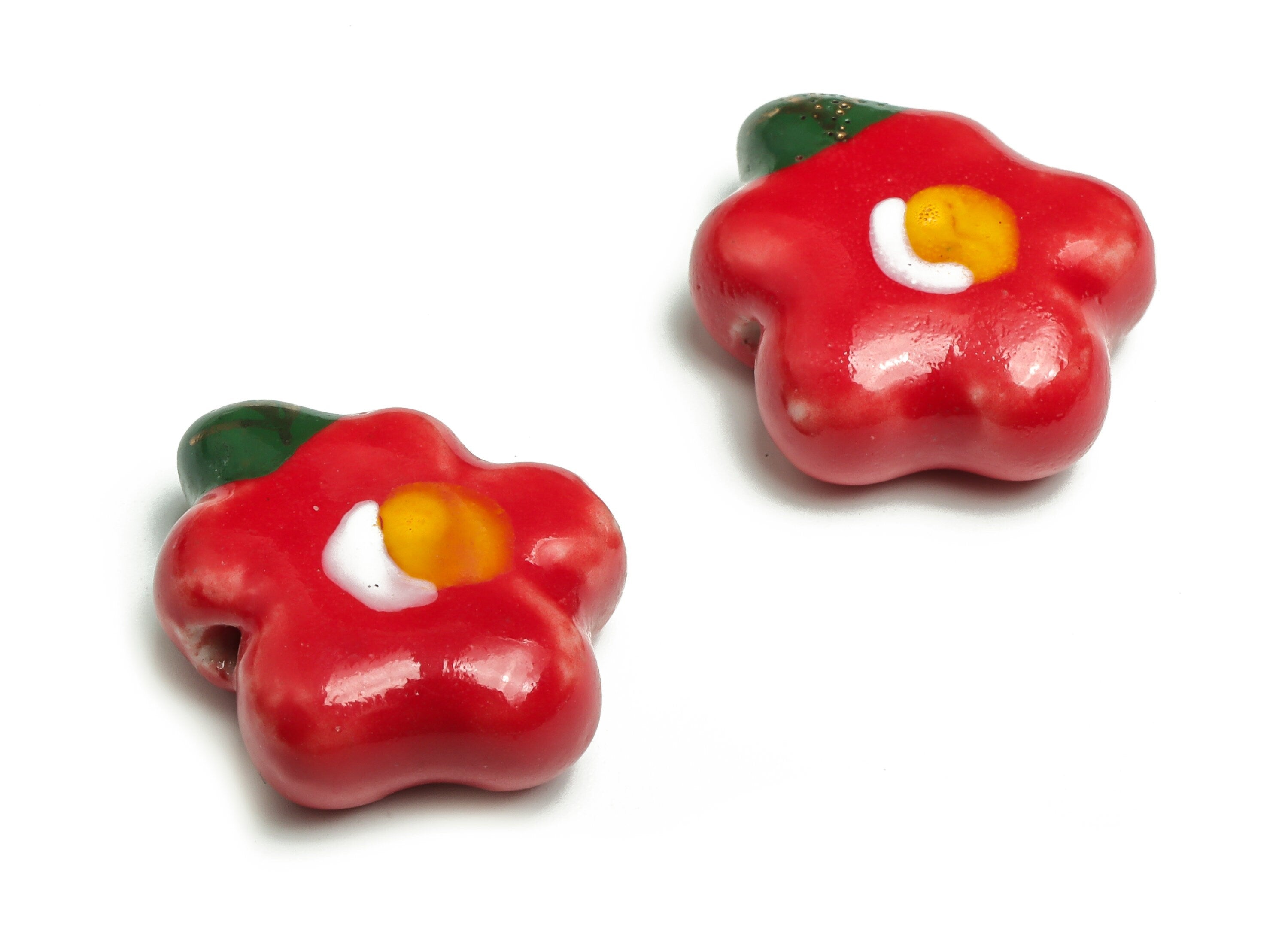 Glazed Ceramic Flower Beads - Carved Flower Beads - Handmade Beads - Necklace Beads - Connectors Beads - 21.19x17.75x7.48mm - NS1429 - DOMEDBAZAAR