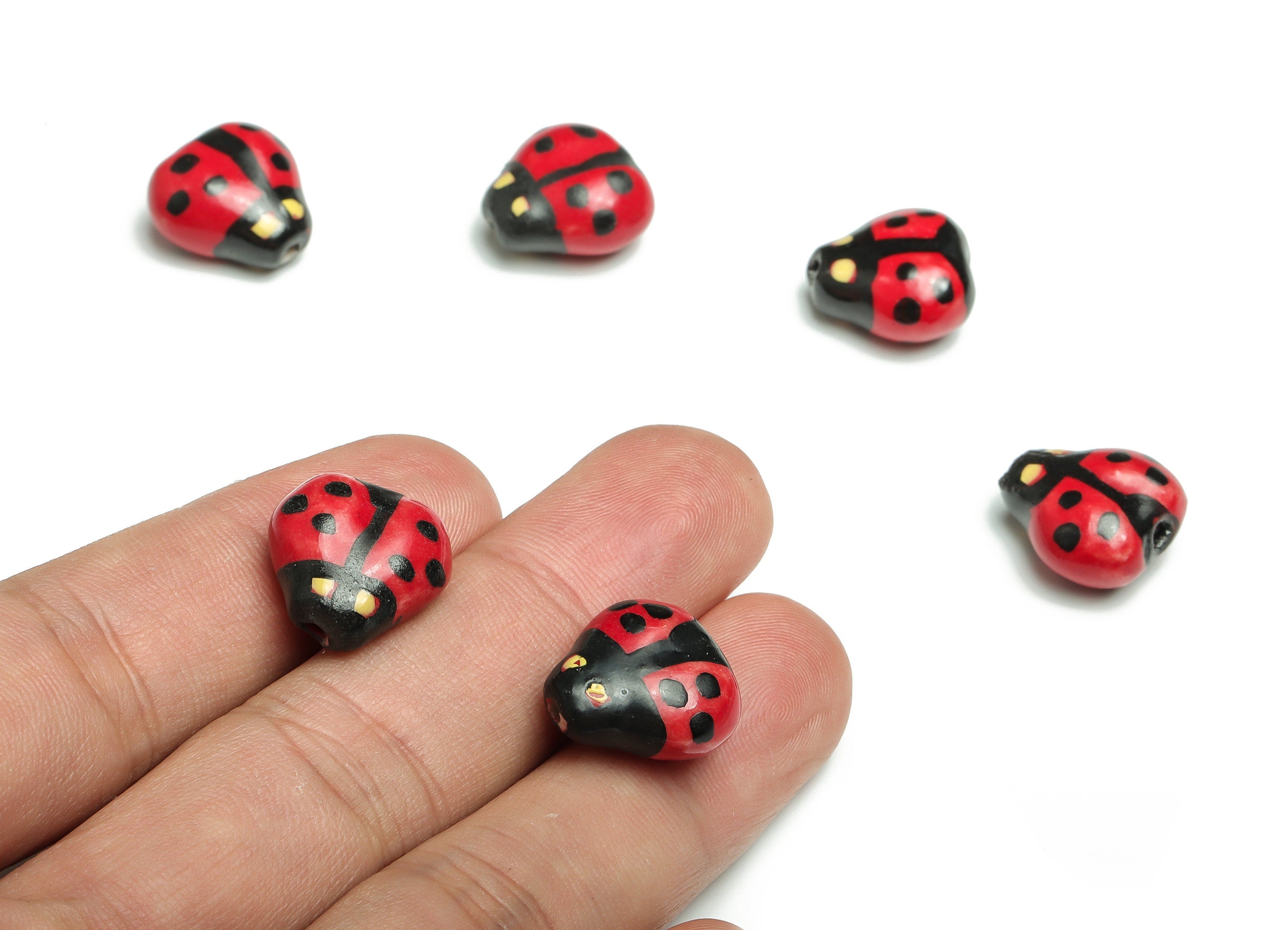 Glazed Ceramic Insect Beads - Carved Insect Beads - Handmade Beads - Necklace Beads - Connectors Beads - 15.54x15.41x8.64mm - NS1422B - DOMEDBAZAAR