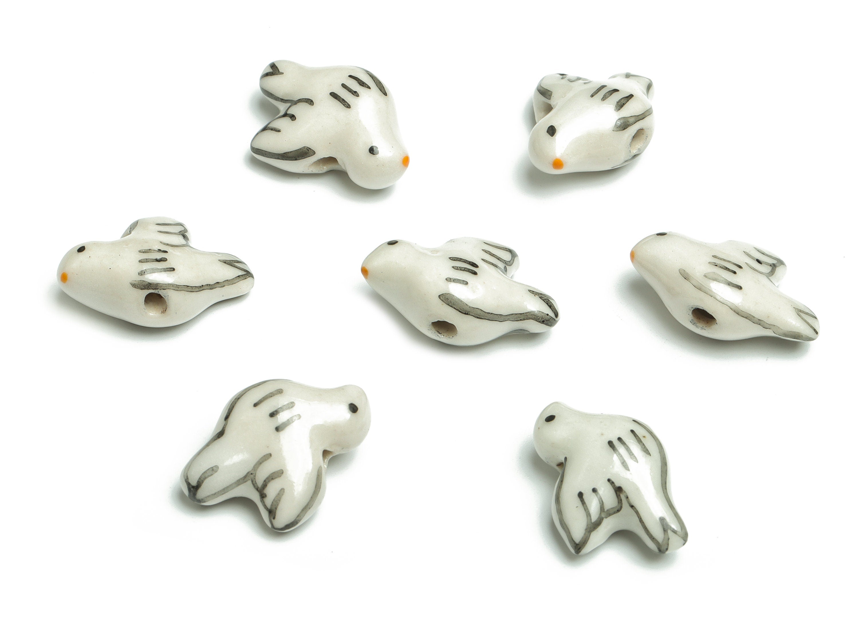 Glazed Ceramic Bird Beads - Carved  Bird Beads - Handmade Beads - Necklace Beads - Connectors Beads - 18.43x13.97x7.74mm - NS1448 - DOMEDBAZAAR