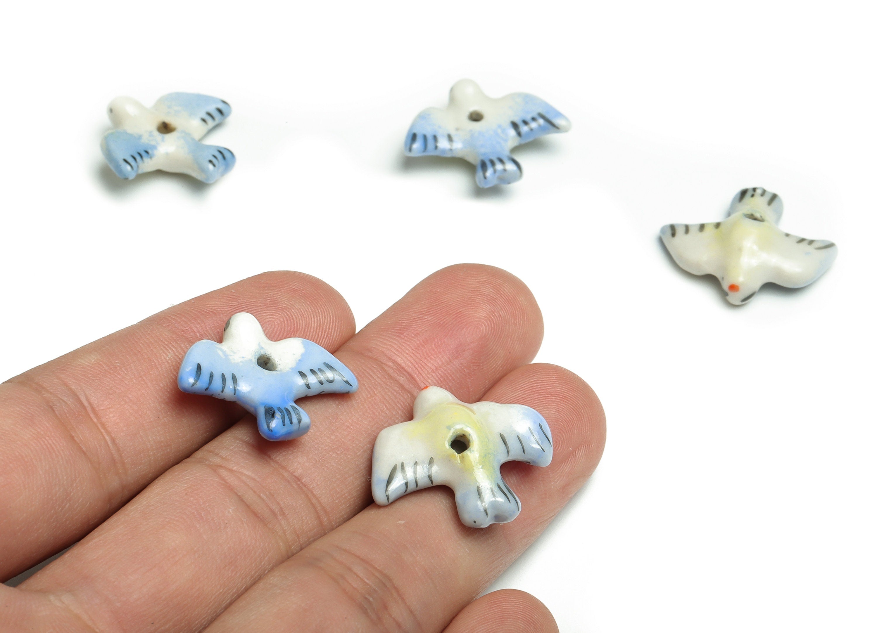 Glazed Ceramic Bird Beads - Carved  Bird Beads - Handmade Beads - Necklace Beads - Connectors Beads - 23.18x19.9x5.33mm - NS1424 - DOMEDBAZAAR