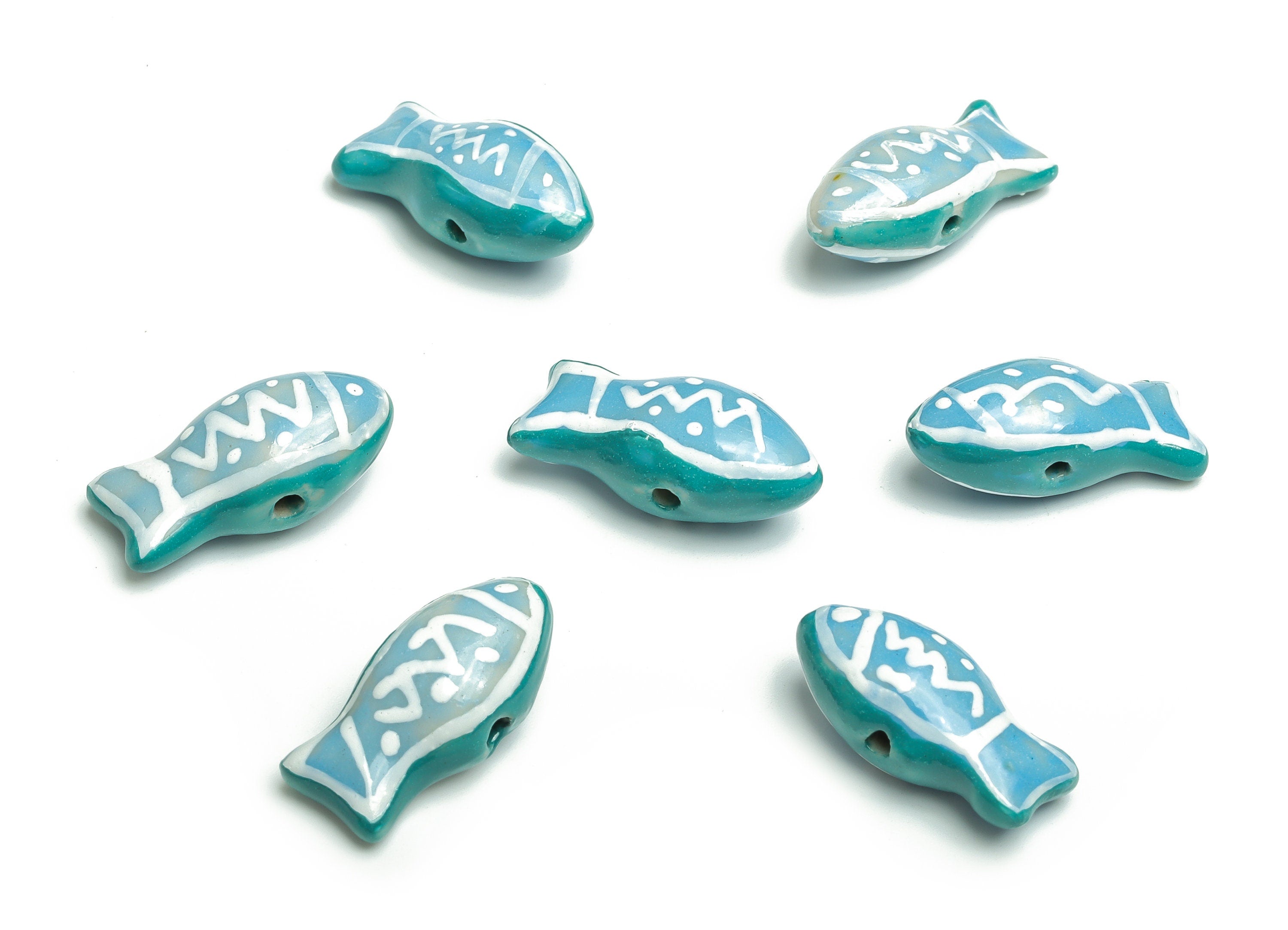 Glazed Ceramic Fish Beads - Carved Fish Beads - Handmade Beads - Necklace Beads - Connectors Beads - 21.63x9.72x8.59mm - NS1425 - DOMEDBAZAAR