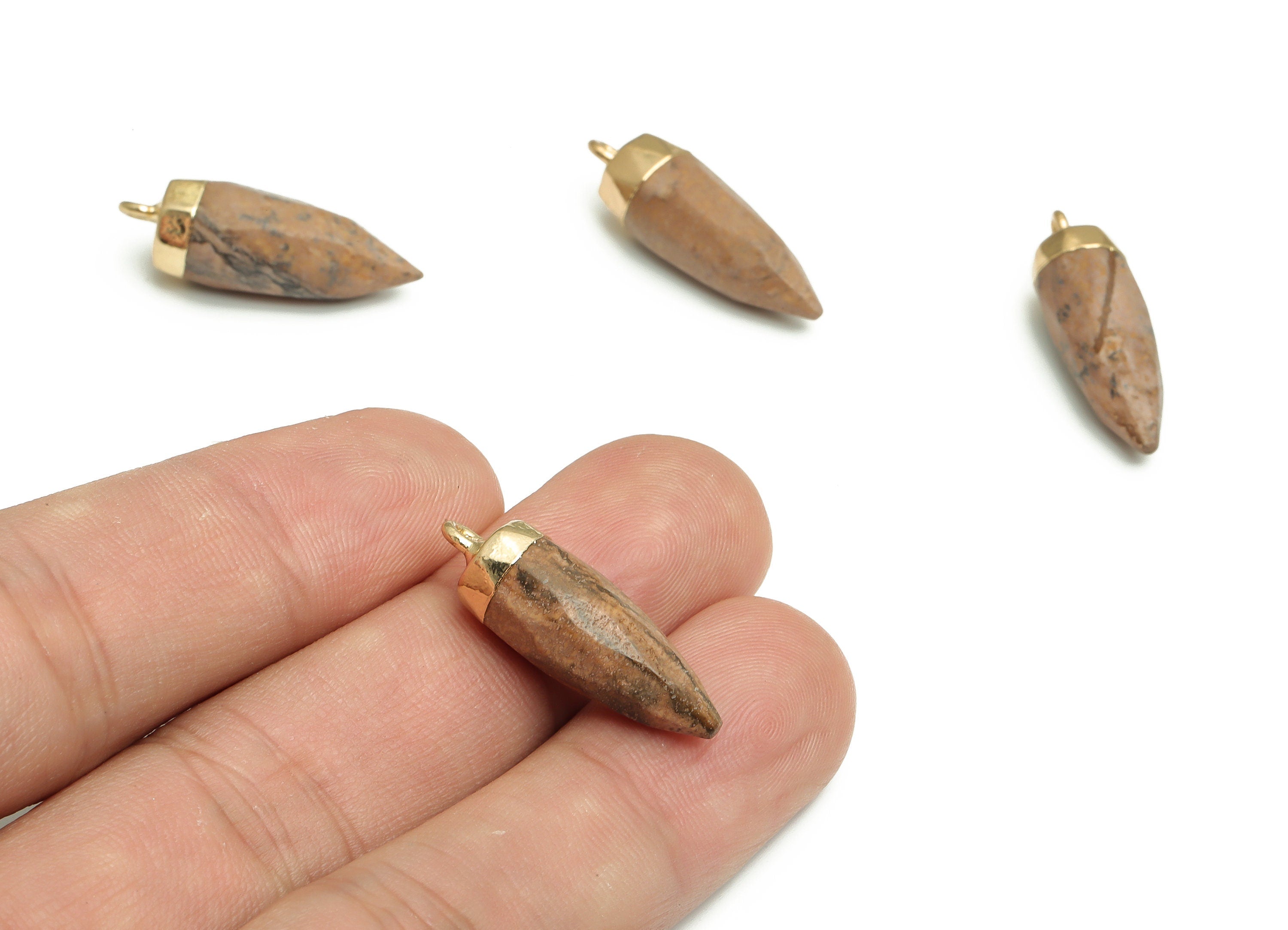 Painted Stone Earring Charms - Iron Cone Pendant - Gold Tone Plated Alloy – Jewelry Making Supplies - 25.29x8.19x7.88mm – NS1404 - DOMEDBAZAAR