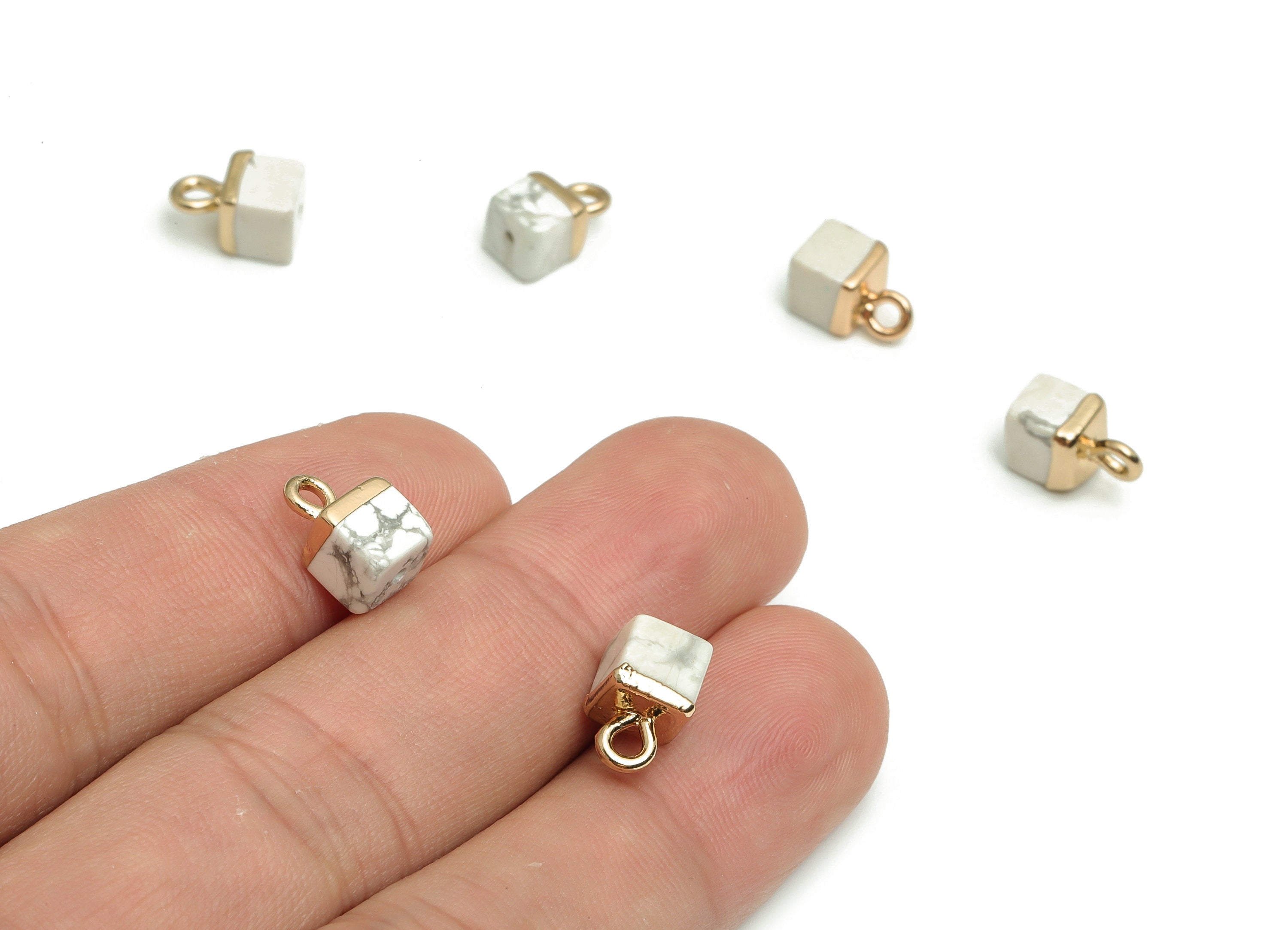 Howlite Stone Earring Charms - Iron Square Pendant - Natural Stone - Gold Tone Plated Alloy – Jewelry Supplies - 9.9x5.79x5.79mm – NS1405 - DOMEDBAZAAR