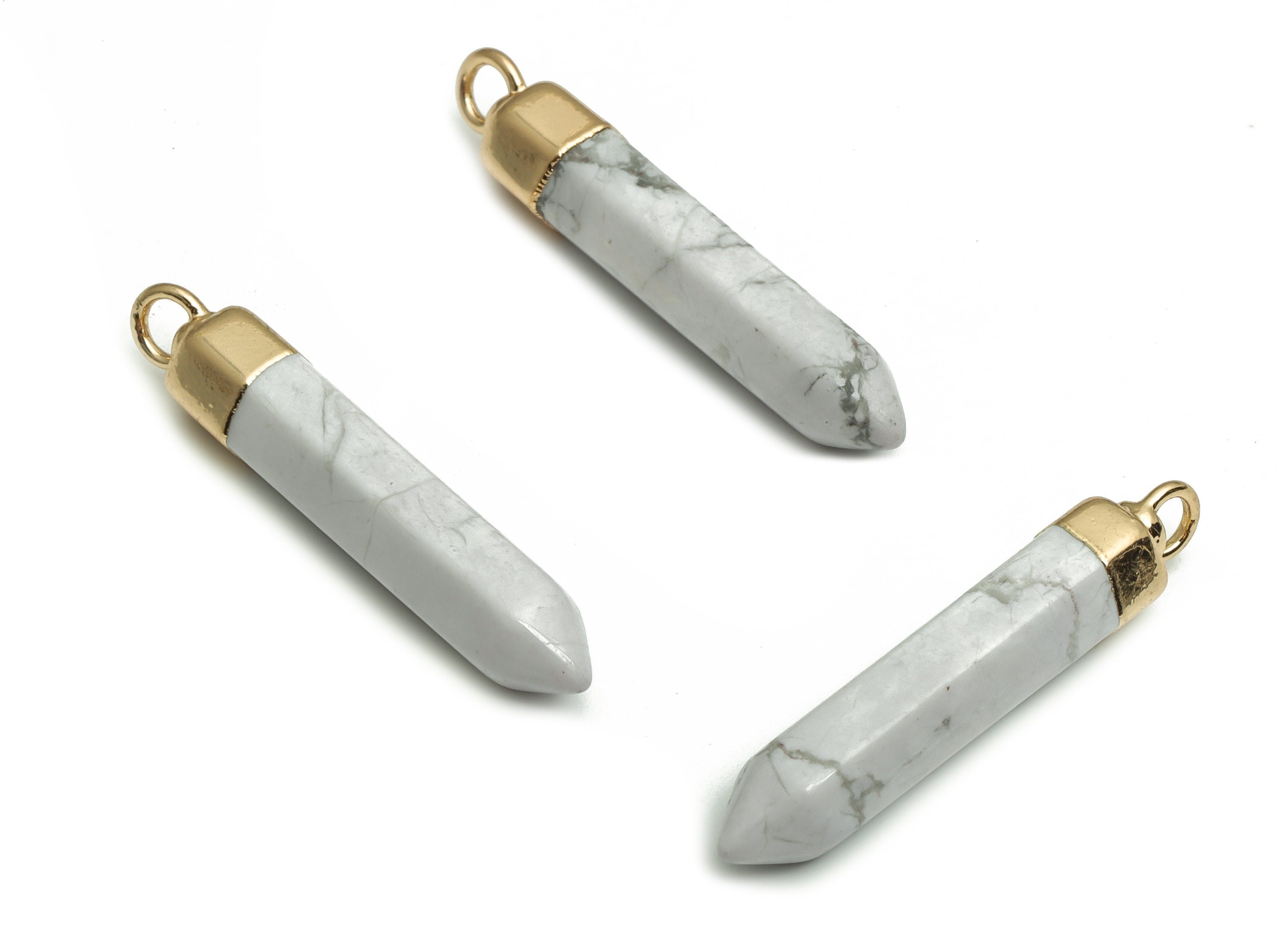 White Pine Stone Earring Charms - Iron Strip Pendant - Natural Stone - Gold Tone Plated Alloy – Jewelry Supplies - 9.9x5.79x5.79mm – NS1408 - DOMEDBAZAAR