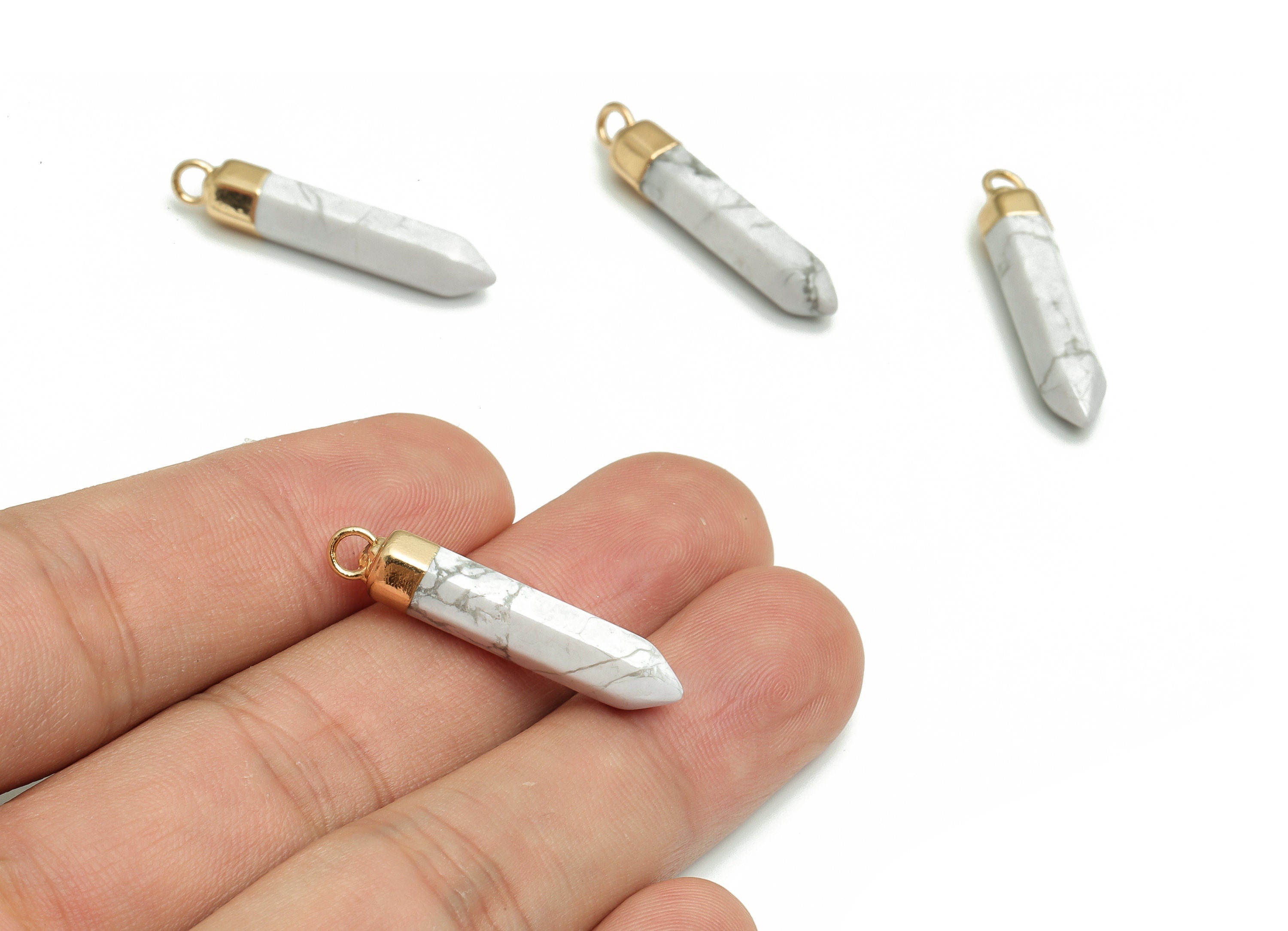White Pine Stone Earring Charms - Iron Strip Pendant - Natural Stone - Gold Tone Plated Alloy – Jewelry Supplies - 9.9x5.79x5.79mm – NS1408 - DOMEDBAZAAR