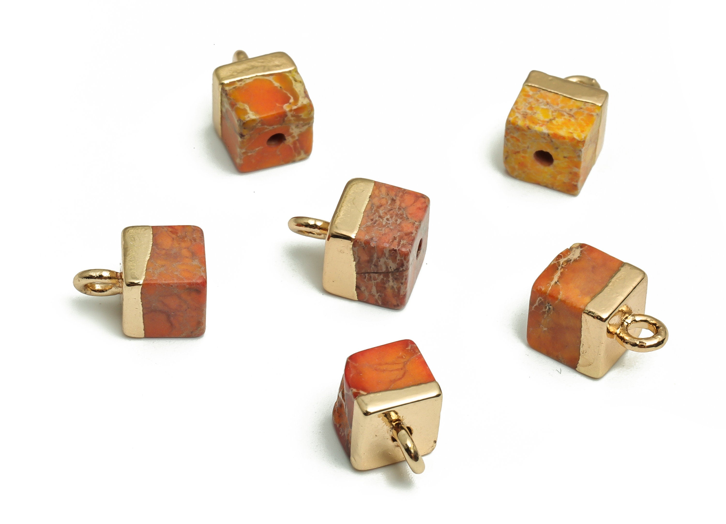 Imperial Pine Earring Charms - Iron Square Pendant - Natural Stone - Gold Tone Plated Alloy – Jewelry Supplies - 9.74x6.55x6.55mm – NS1412 - DOMEDBAZAAR