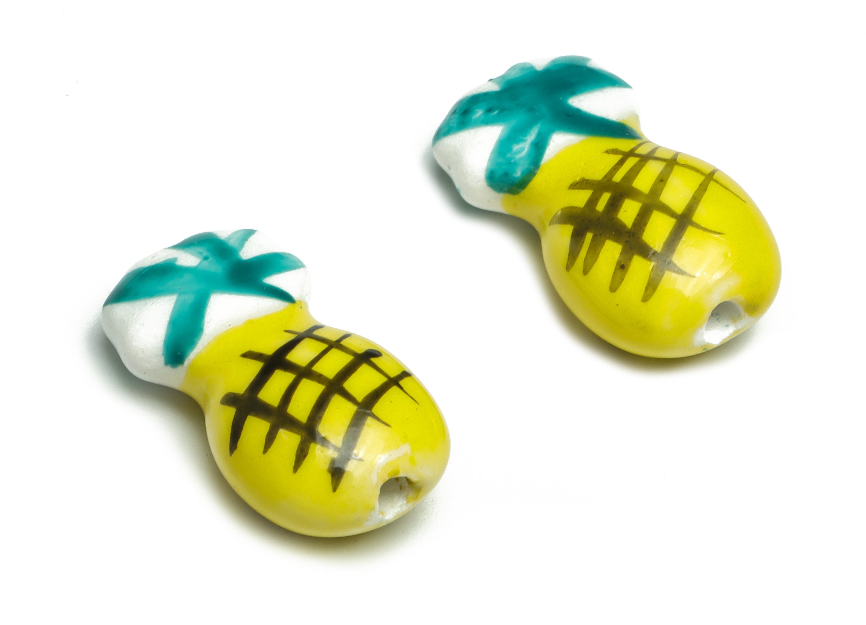 Glazed Ceramic Pineapple Beads - Carved Pineapple Beads - Handmade Beads - Necklace Beads - Connectors Beads - 18.43x13.97x7.74mm - NS1426 - DOMEDBAZAAR