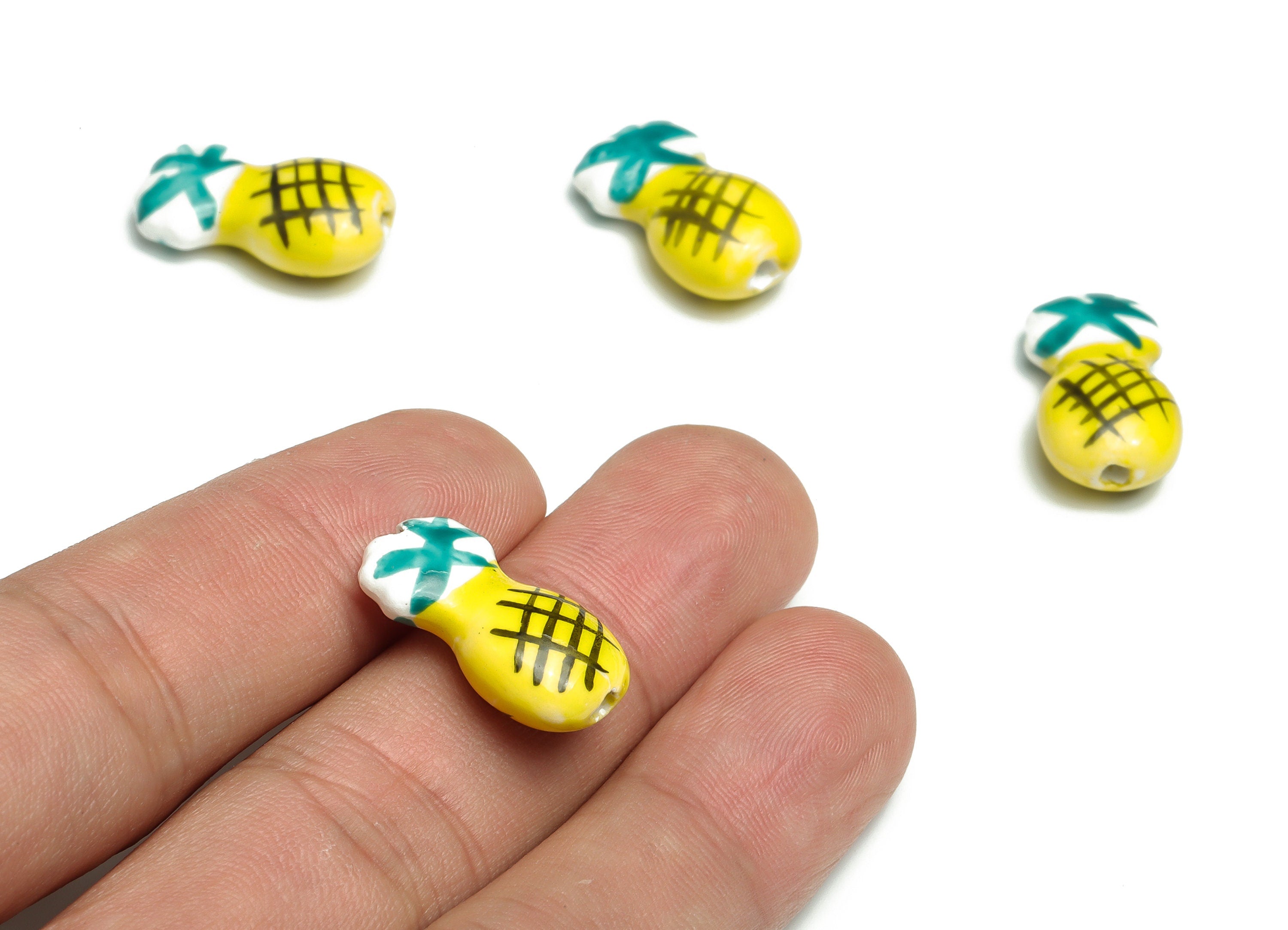 Glazed Ceramic Pineapple Beads - Carved Pineapple Beads - Handmade Beads - Necklace Beads - Connectors Beads - 18.43x13.97x7.74mm - NS1426 - DOMEDBAZAAR