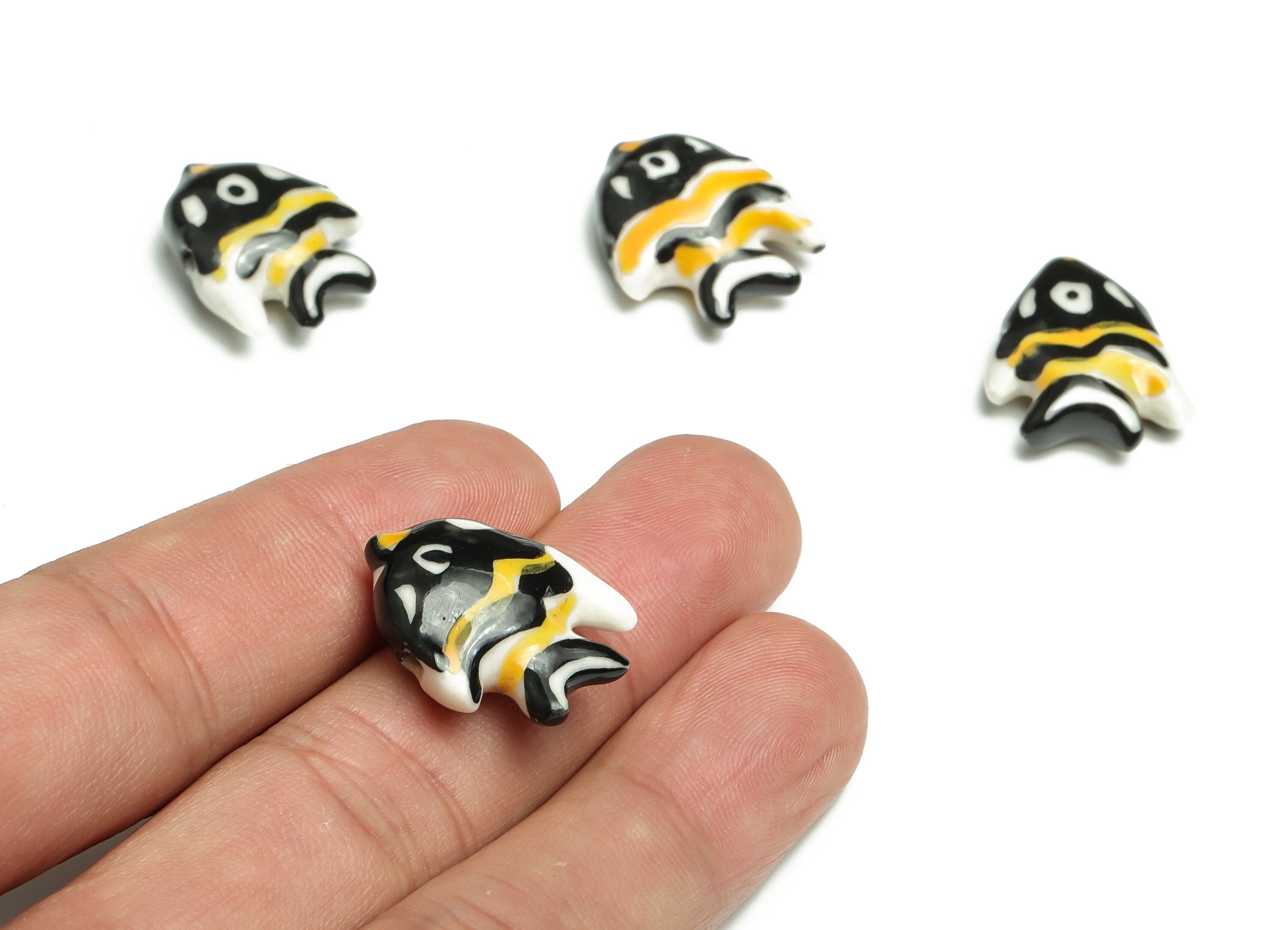 Glazed Ceramic Fish Beads - Carved Fish Beads - Handmade Beads - Necklace Beads - Connectors Beads - 21.33x18.84x7.63mm - NS1423A - DOMEDBAZAAR