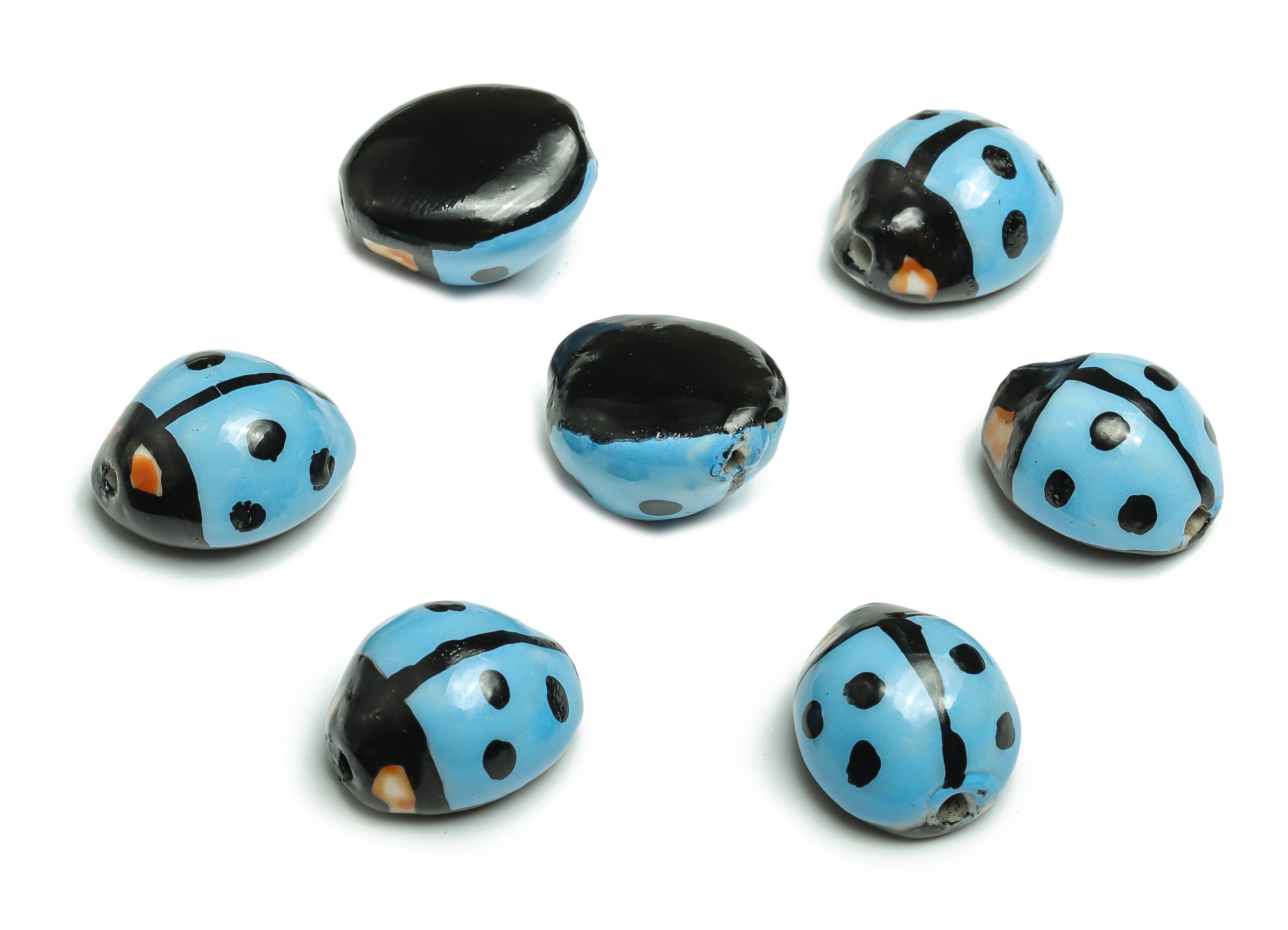 Glazed Ceramic ladybug Beads - Carved ladybug Beads - Handmade Beads - Necklace Beads - Connectors Beads - 17.73x15.48x10.2mm - NS1450 - DOMEDBAZAAR