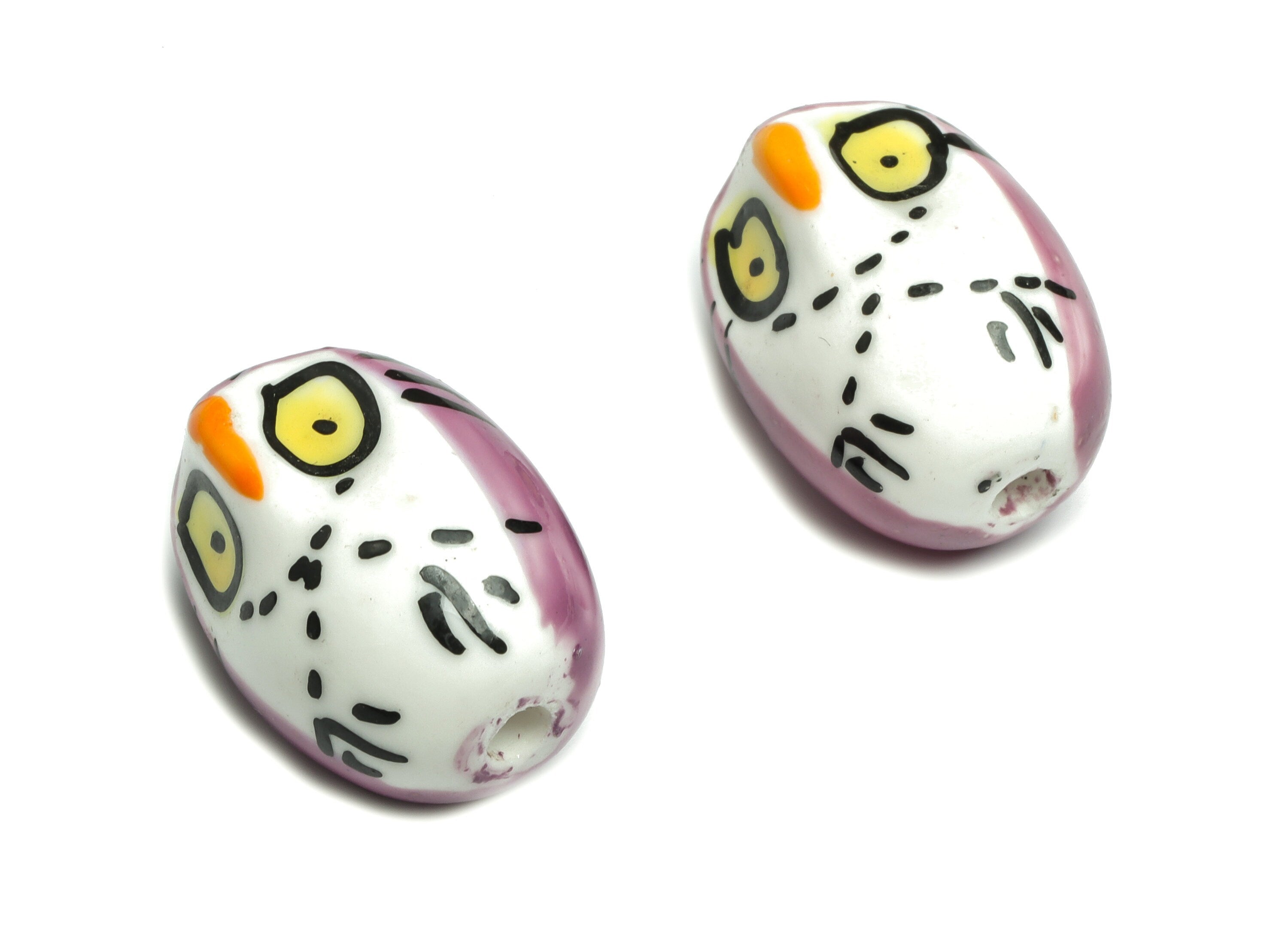 Glazed Ceramic Owl Beads - Carved Owl Beads - Handmade Beads - Necklace Beads - Connectors Beads - 21.88x16.83x16.02mm - NS1454 - DOMEDBAZAAR