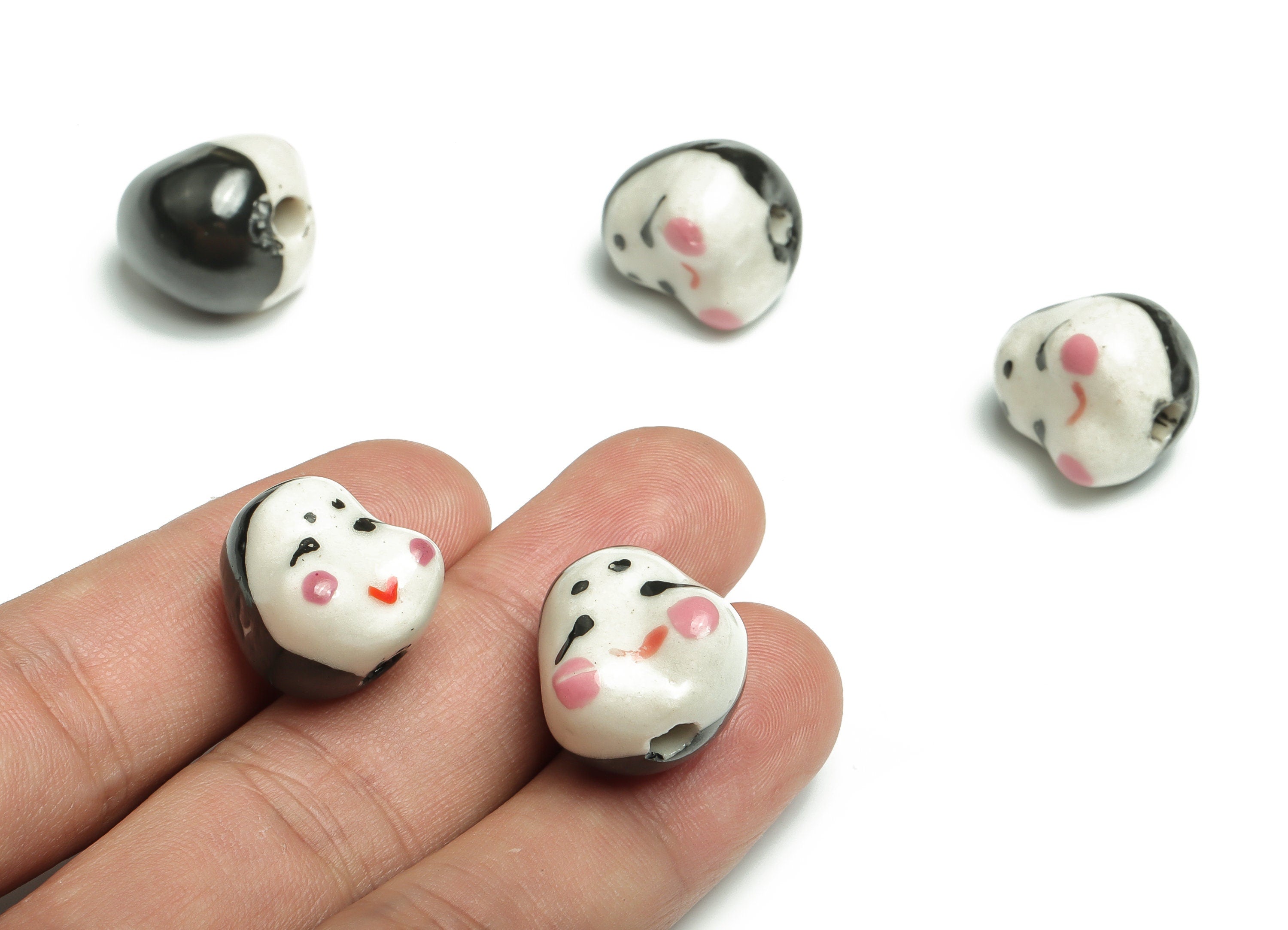 Glazed Ceramic Mask Doll Beads - Carved Mask Doll Beads - Handmade Beads - Necklace Beads - Connectors Beads - 17.77x16.13x14.82mm - NS1430 - DOMEDBAZAAR
