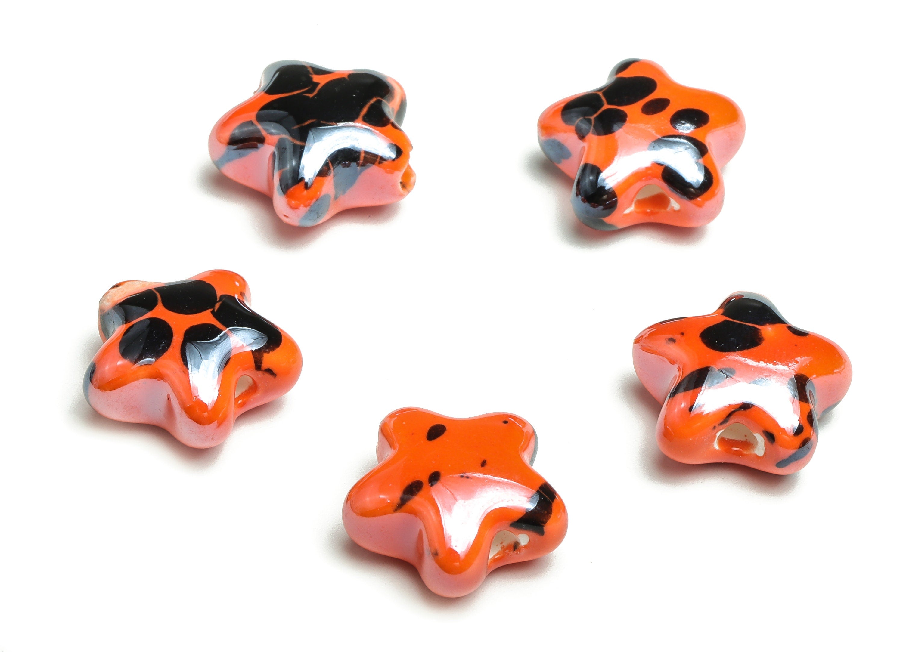 Glazed Ceramic Star Beads - Carved Star Beads - Handmade Beads - Necklace Beads - Connectors Beads - 16.27x15.41x7.96mm - NS1445 - DOMEDBAZAAR