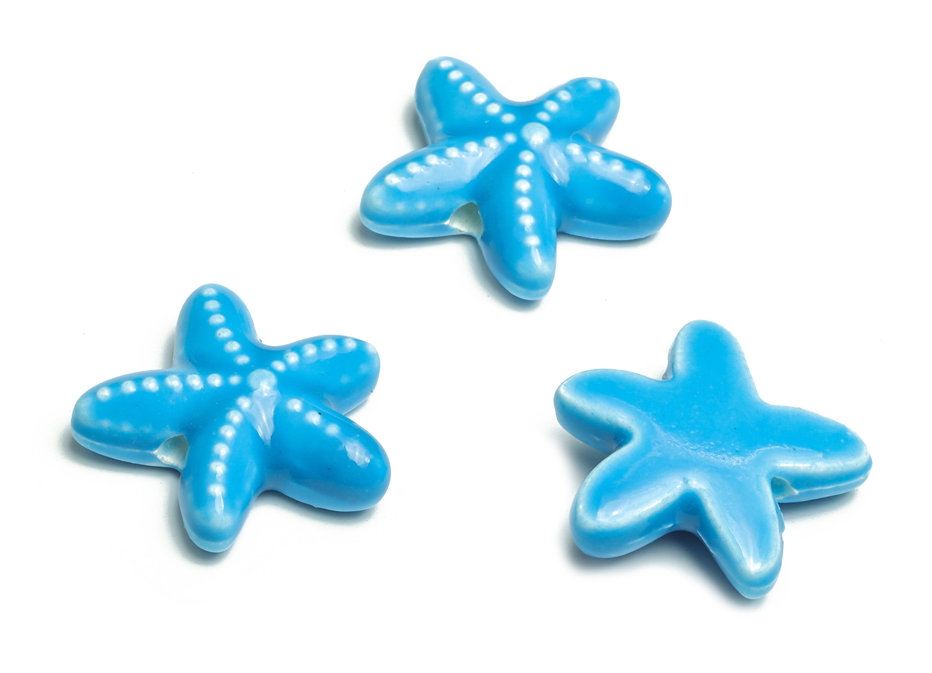 Glazed Ceramic Starfish Beads - Carved Starfish Beads - Handmade Beads - Necklace Beads - Connectors Beads - 18.82x17.14x5.76mm - NS1446 - DOMEDBAZAAR