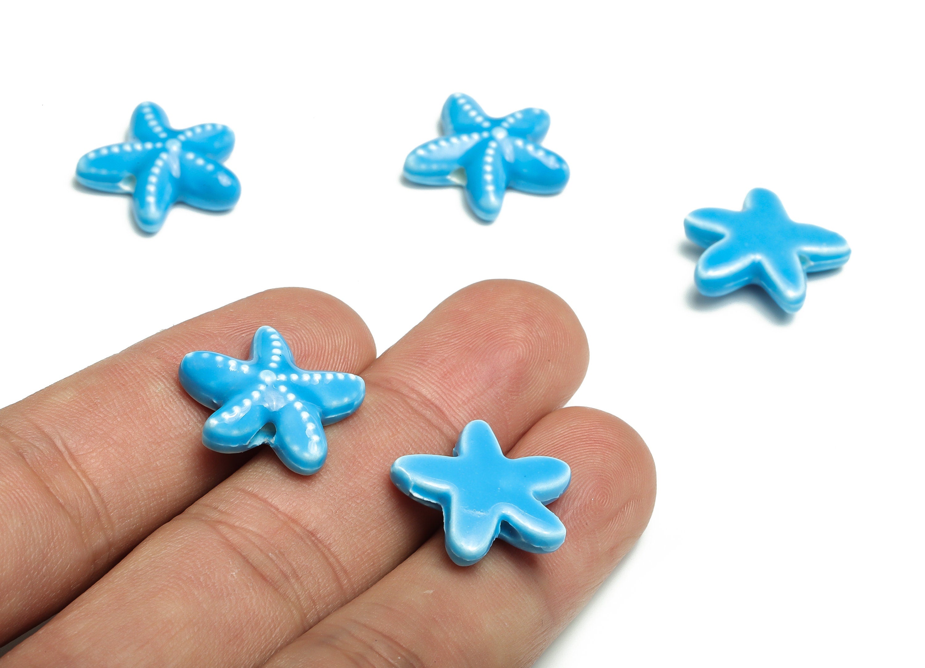 Glazed Ceramic Starfish Beads - Carved Starfish Beads - Handmade Beads - Necklace Beads - Connectors Beads - 18.82x17.14x5.76mm - NS1446 - DOMEDBAZAAR