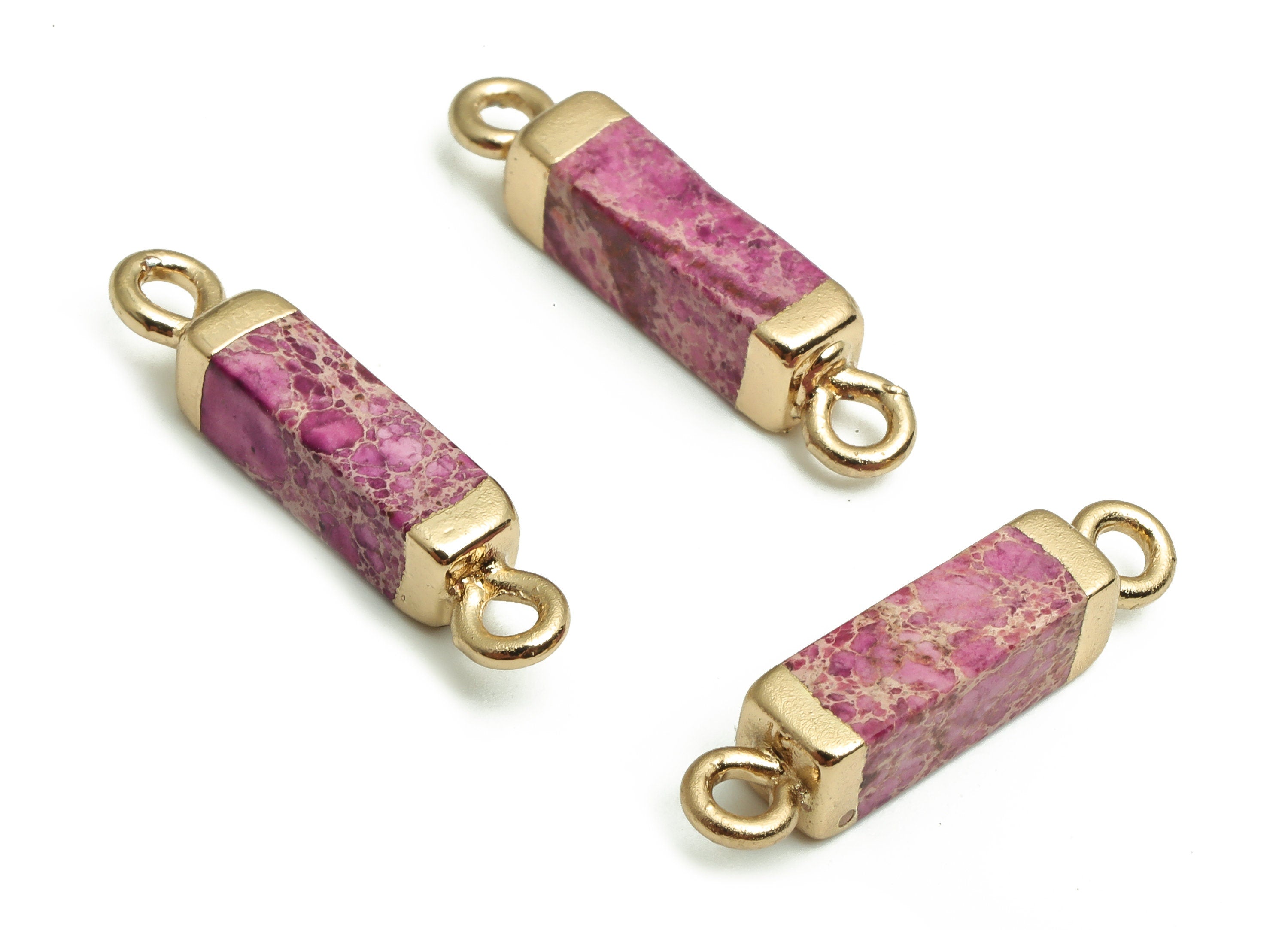 Imperial Pine Earring Charms - Iron Rectangle Connector - Natural Stone - Gold Tone Plated Alloy - Jewelry Supplies - 21.56x4.4x4.2mm-NS1401 - DOMEDBAZAAR