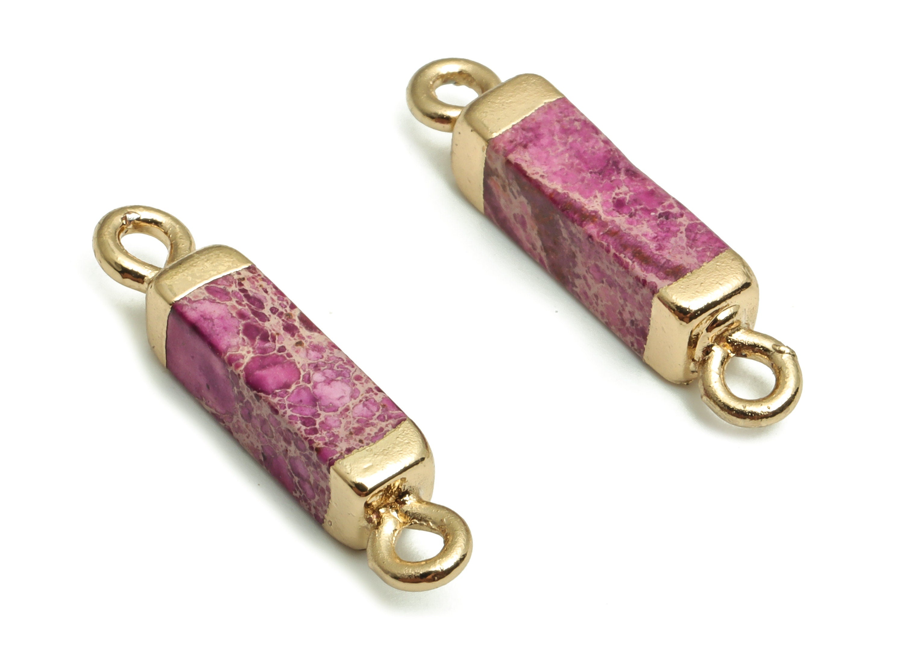 Imperial Pine Earring Charms - Iron Rectangle Connector - Natural Stone - Gold Tone Plated Alloy - Jewelry Supplies - 21.56x4.4x4.2mm-NS1401 - DOMEDBAZAAR