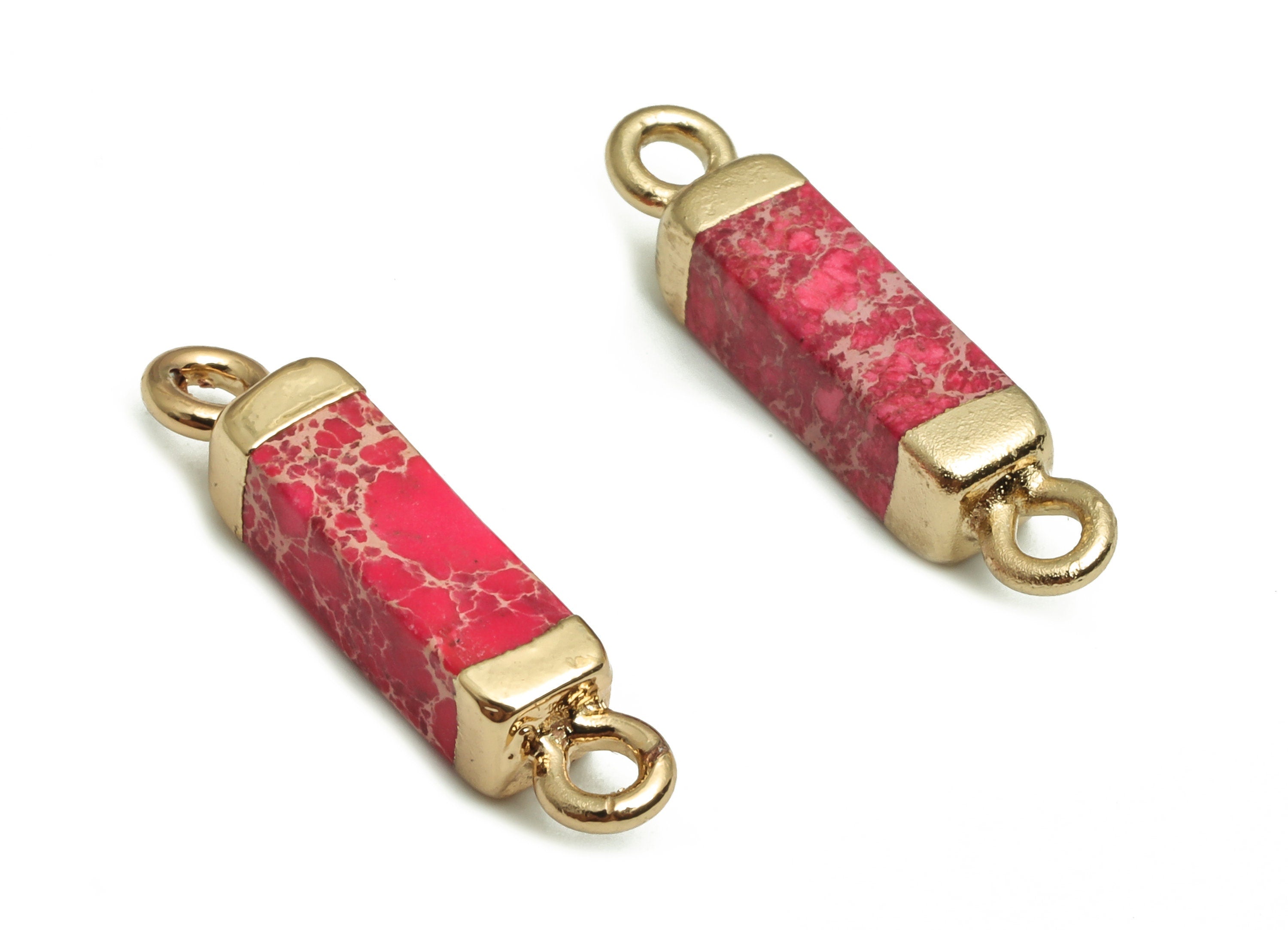 Red Jasper Earring Charms - Iron Rectangle Connector - Natural Stone - Gold Tone Plated Alloy – Jewelry Supplies - 21.18x4.2x4.2mm-NS1402 - DOMEDBAZAAR