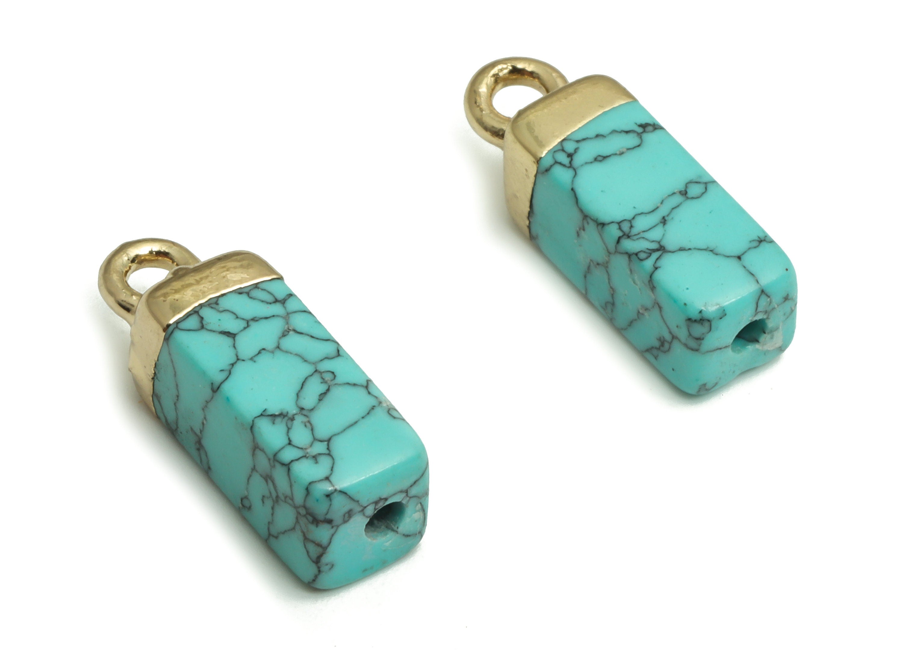 Turquoise Earring Charms - Iron Rectangle Pendant - Natural Stone - Gold Tone Plated Alloy – Jewelry Supplies - 15.79x5.61x4.99mm – NS1411 - DOMEDBAZAAR