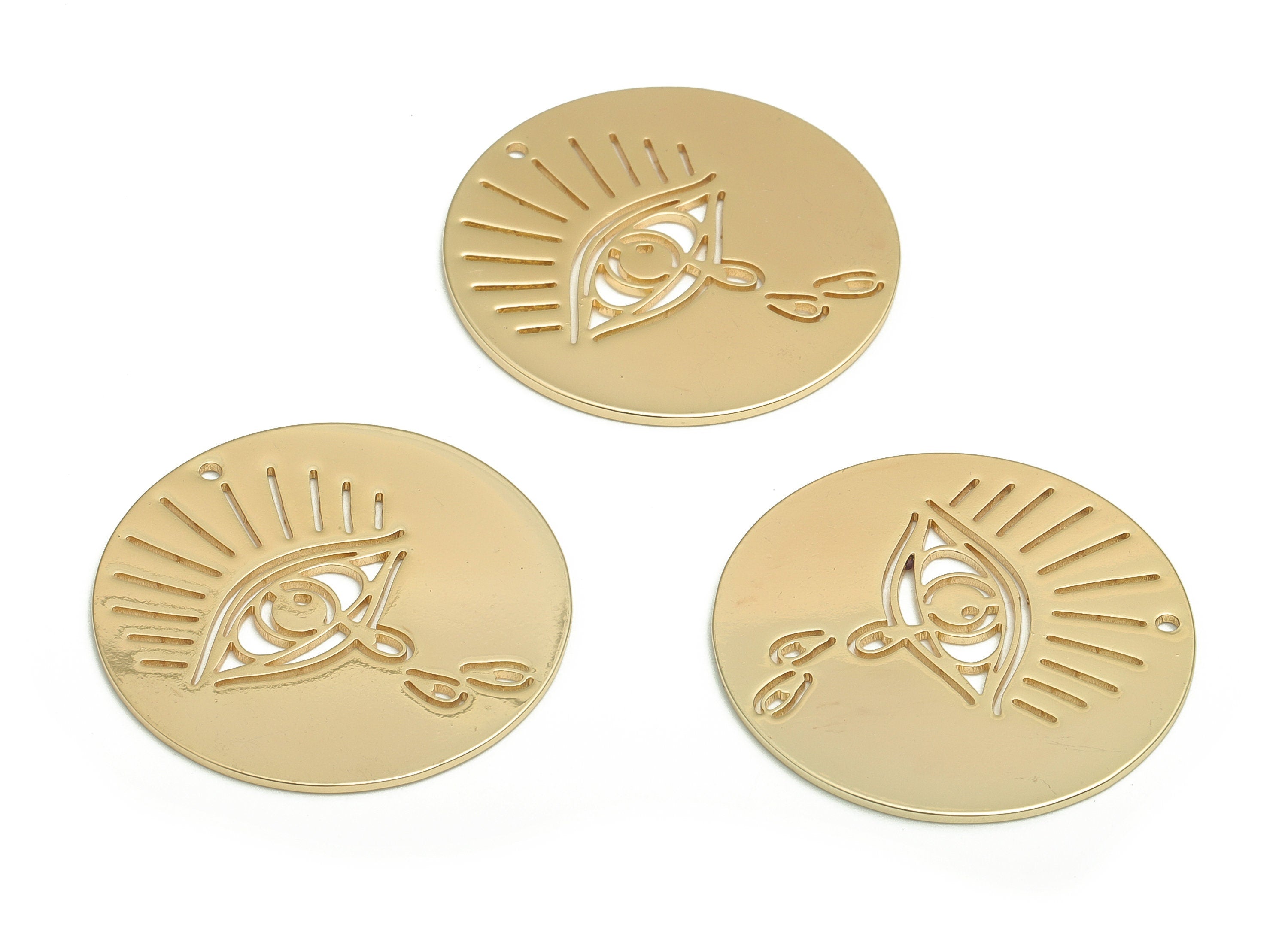 Crying Eye Coin Pendant Charm – Round Earring Charm – Circle Tear Drop Eye Charm - 18K Real Gold Plated Brass - 30.07x30.07x1.01mm - RGP4103 - DOMEDBAZAAR