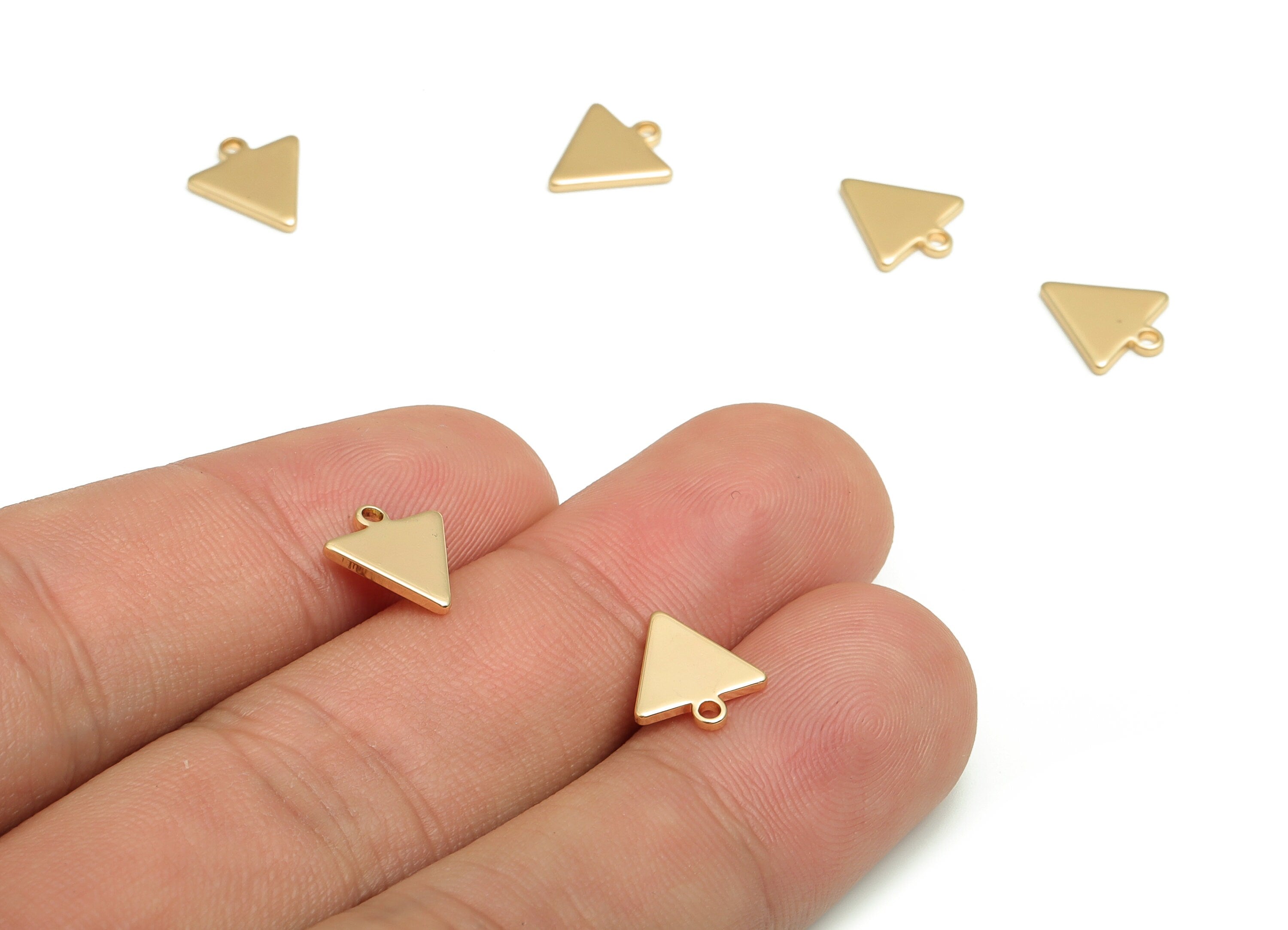 Brass Triangle Earring Charms - Gold Triangle Pendant - 18K Real Gold Plated Brass - Jewelry Making Supplies - 10.03x9.09x1.07mm- RGP4080 - DOMEDBAZAAR