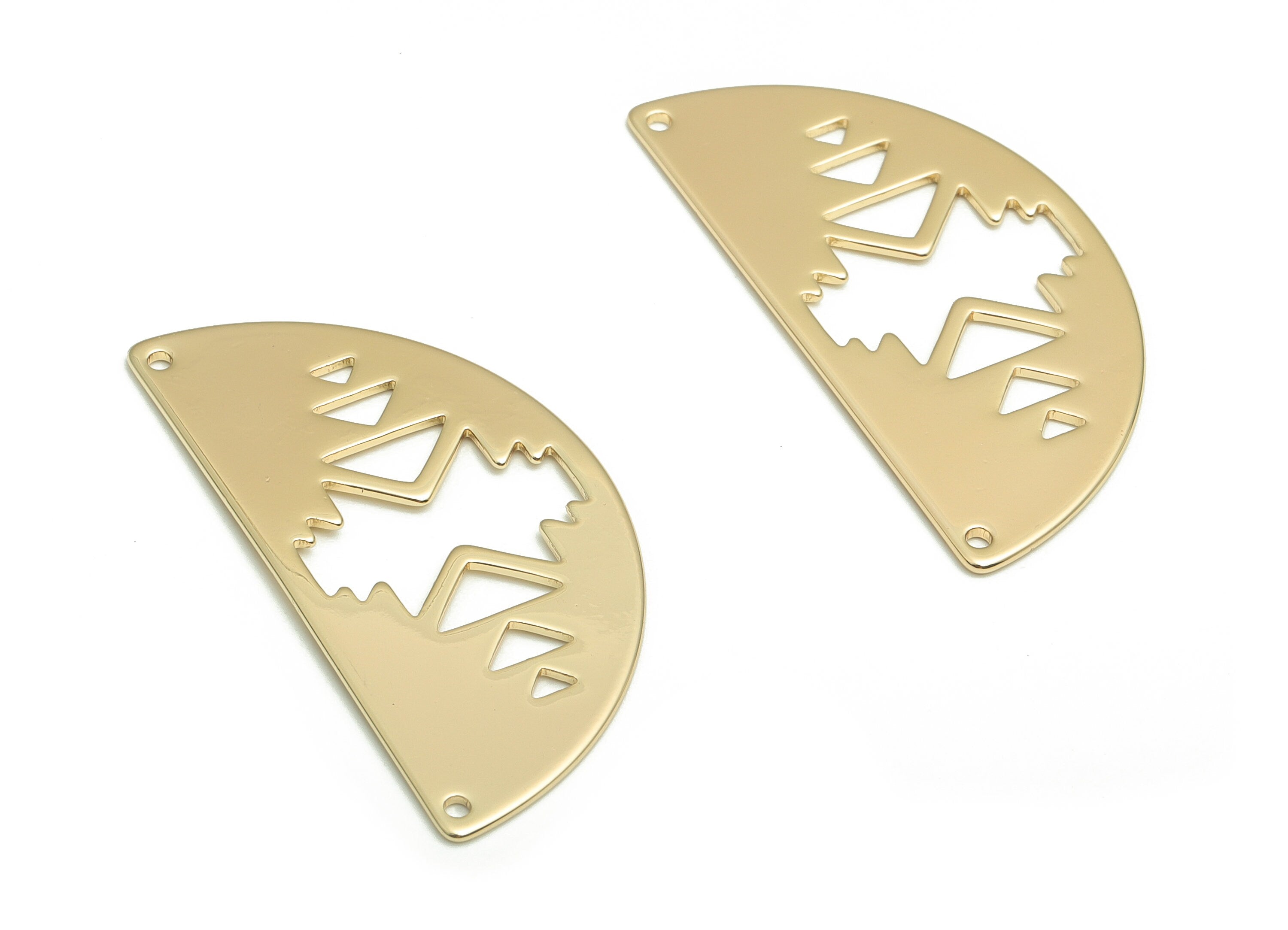 Brass Semicircle Earring Connector - Gold Half Moon Charms - 18K Real Gold Plated Brass - Jewelry Supplies - 39.87x19.92x0.85mm - RGP4116 - DOMEDBAZAAR
