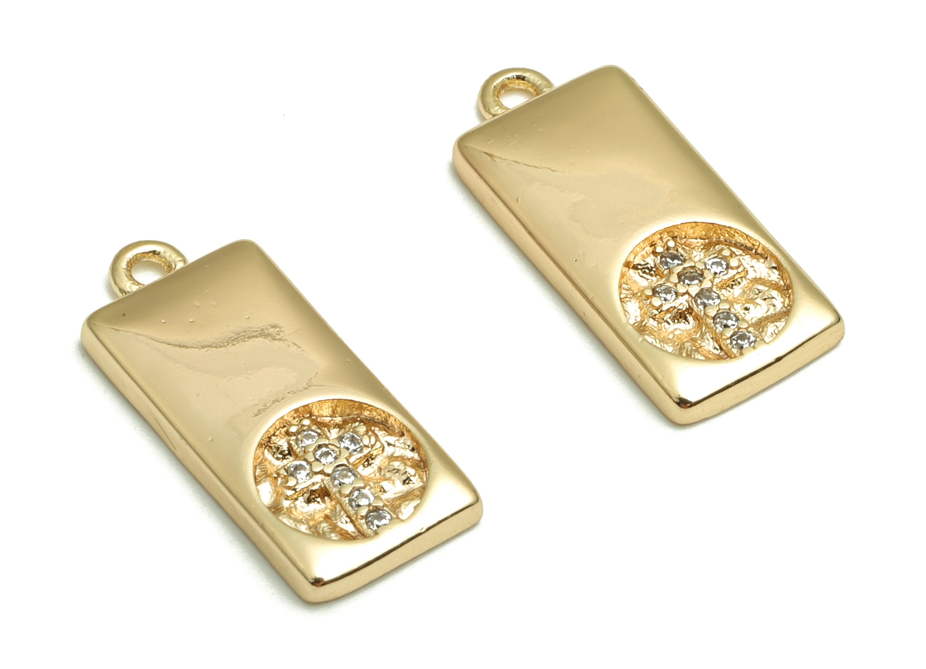 Brass Rectangle Earring Charms With Zircons - Gold Cross Pendant - 18K Real Gold Plated Brass -  Jewelry Supplies - 17.9x7.7x1.9mm - RGP4111 - DOMEDBAZAAR
