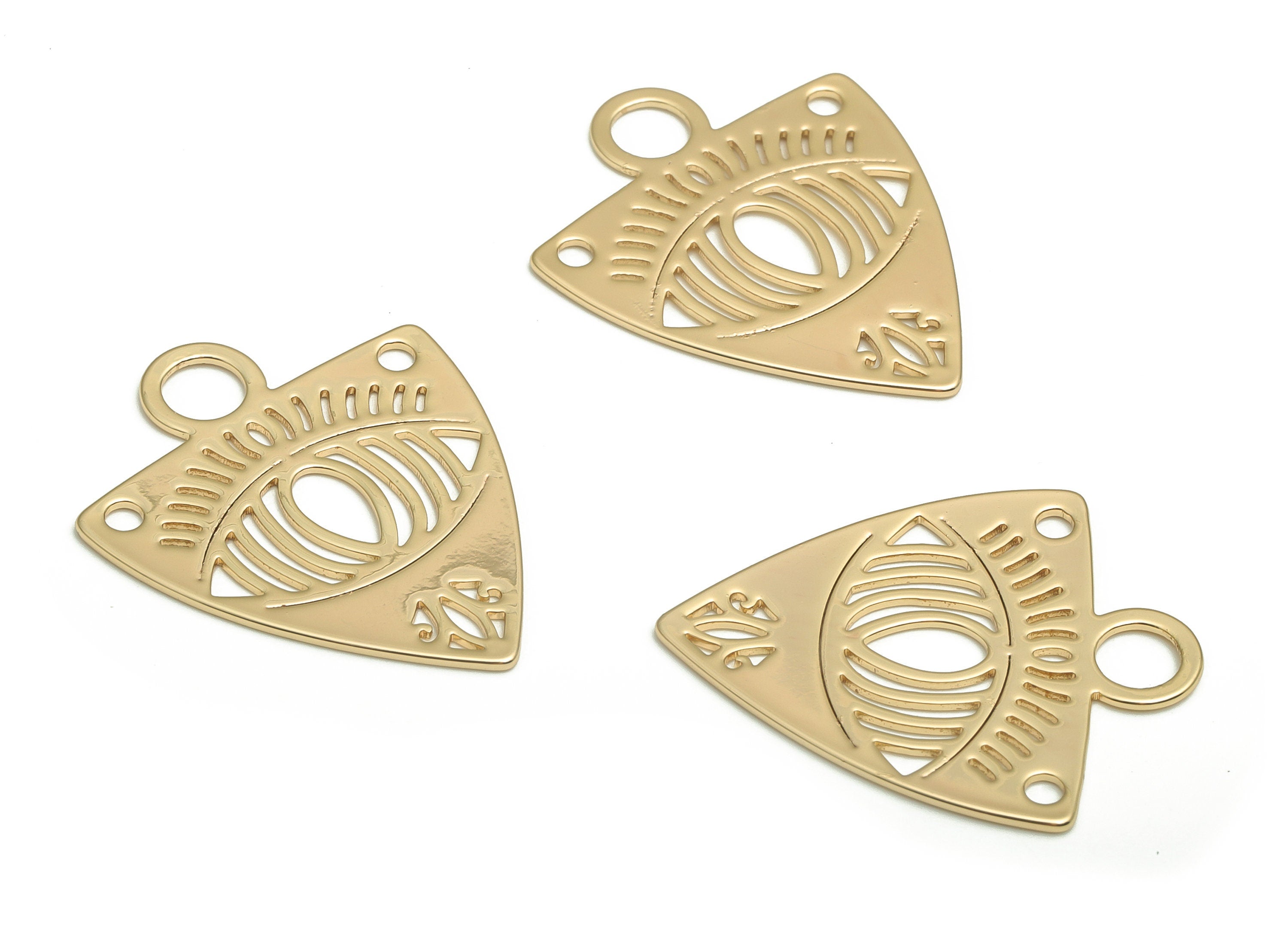 Brass Triangle Earring Charms - Gold Eye Pendant - 18K Real Gold Plated Brass - Jewelry Making Supplies - 28.87x23.77x0.78mm - RGP4100 - DOMEDBAZAAR