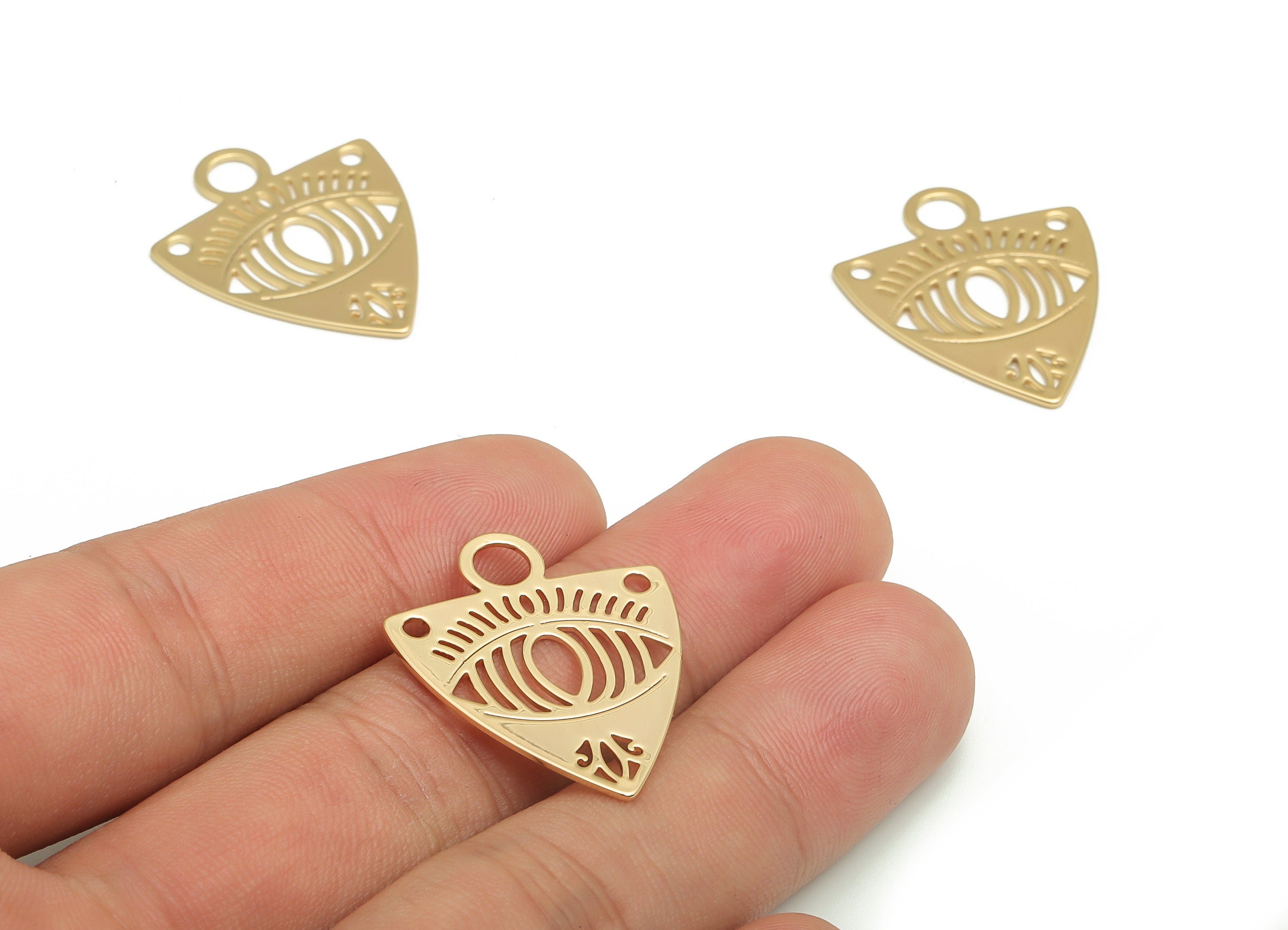 Brass Triangle Earring Charms - Gold Eye Pendant - 18K Real Gold Plated Brass - Jewelry Making Supplies - 28.87x23.77x0.78mm - RGP4100 - DOMEDBAZAAR