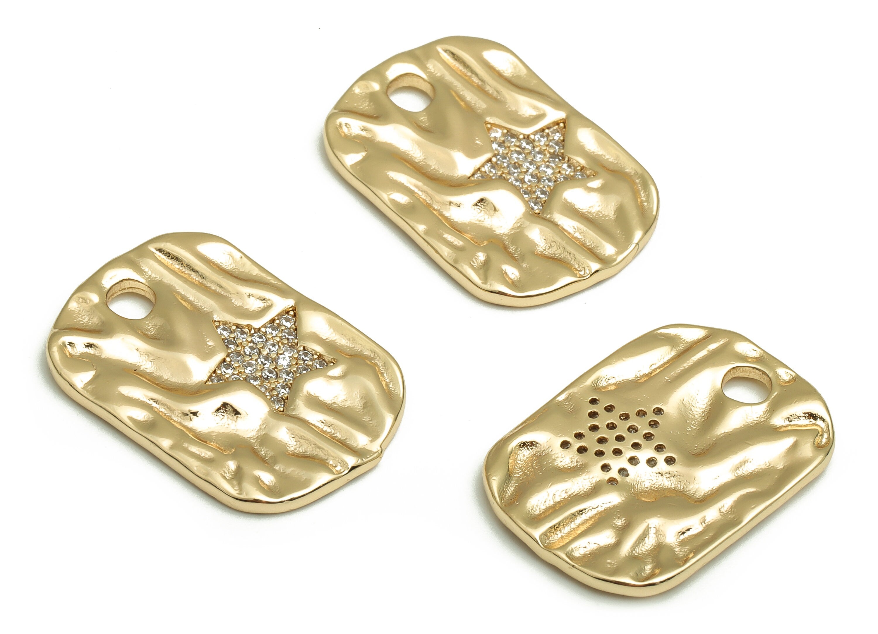Brass Rectangle Earring Charms With Zircons - Gold Star Pendant - 18K Real Gold Plated Brass - Jewelry Supplies - 22.41x15.46x1.9mm- RGP4114 - DOMEDBAZAAR