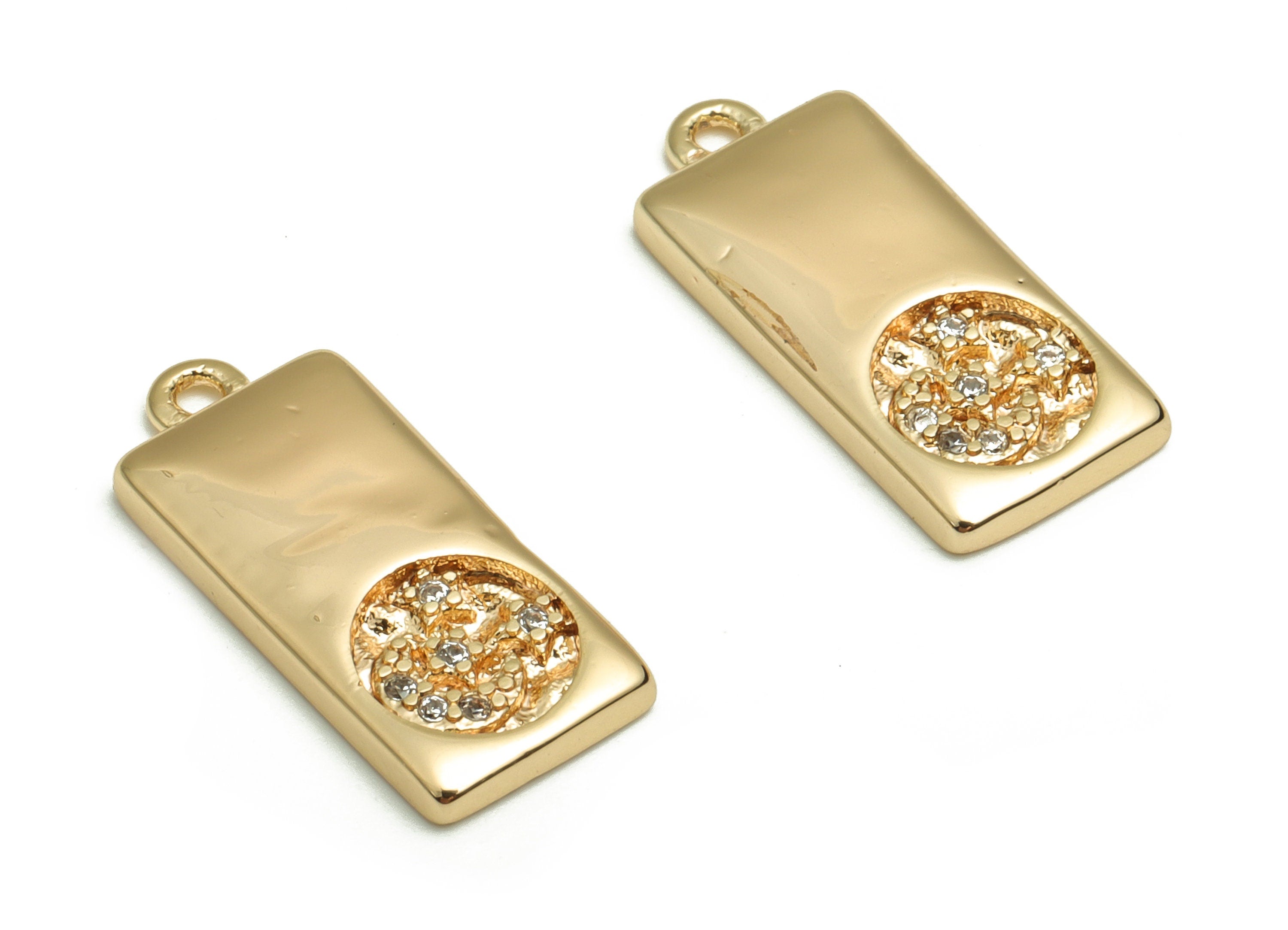 Brass Rectangle Earring Charms With Zircons - Gold Moon Star Pendant - 18K Real Gold Plated Brass - Jewelry Supplies - 18x7.9x2mm- RGP4061 - DOMEDBAZAAR