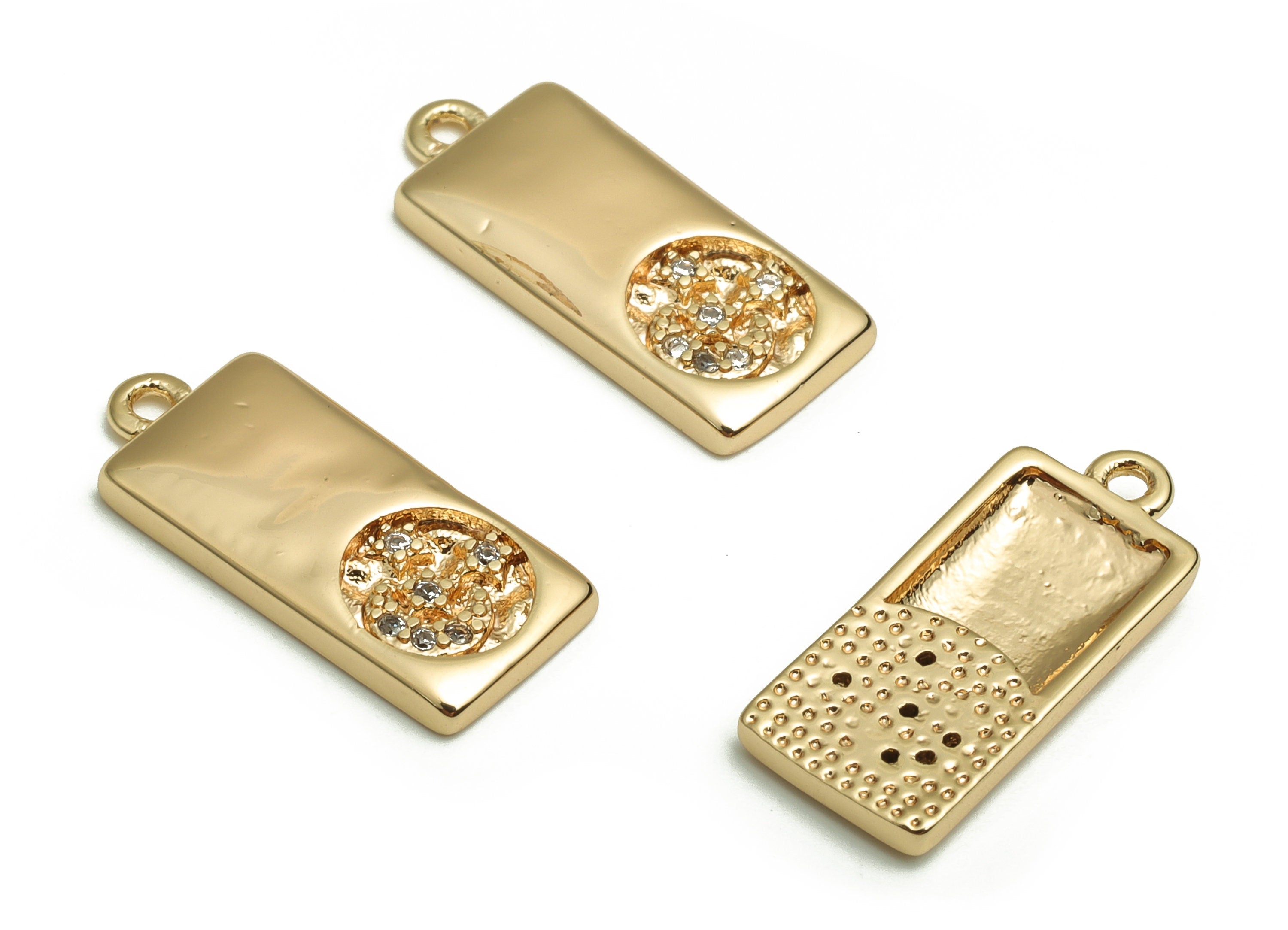 Brass Rectangle Earring Charms With Zircons - Gold Moon Star Pendant - 18K Real Gold Plated Brass - Jewelry Supplies - 18x7.9x2mm- RGP4061 - DOMEDBAZAAR