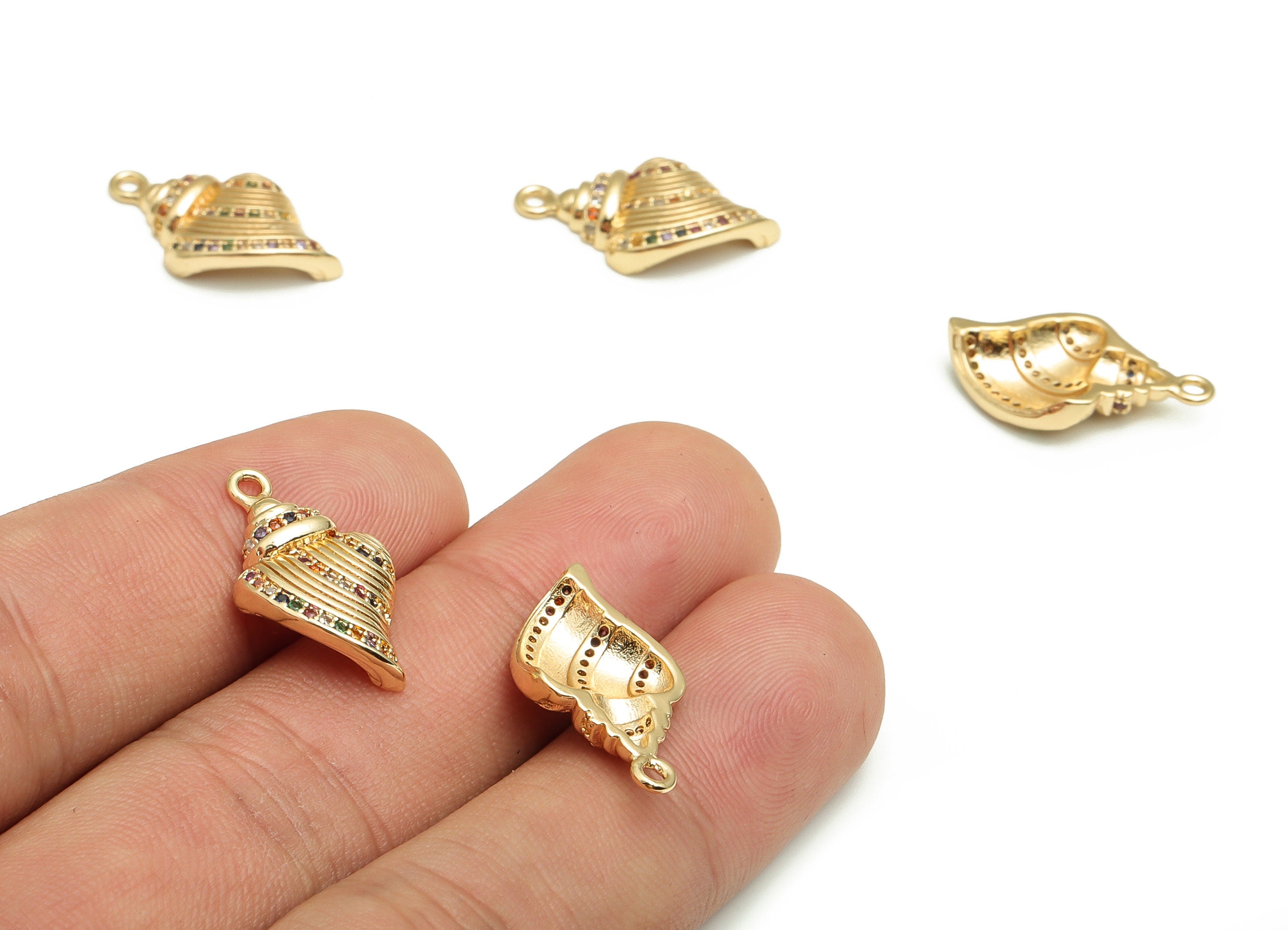 Brass Bells Earring Charms With Zircons - Gold Bells Pendant - 18K Real Gold Plated Brass - Jewelry Supplies - 21.04x12.24x3.64mm - RGP4122 - DOMEDBAZAAR