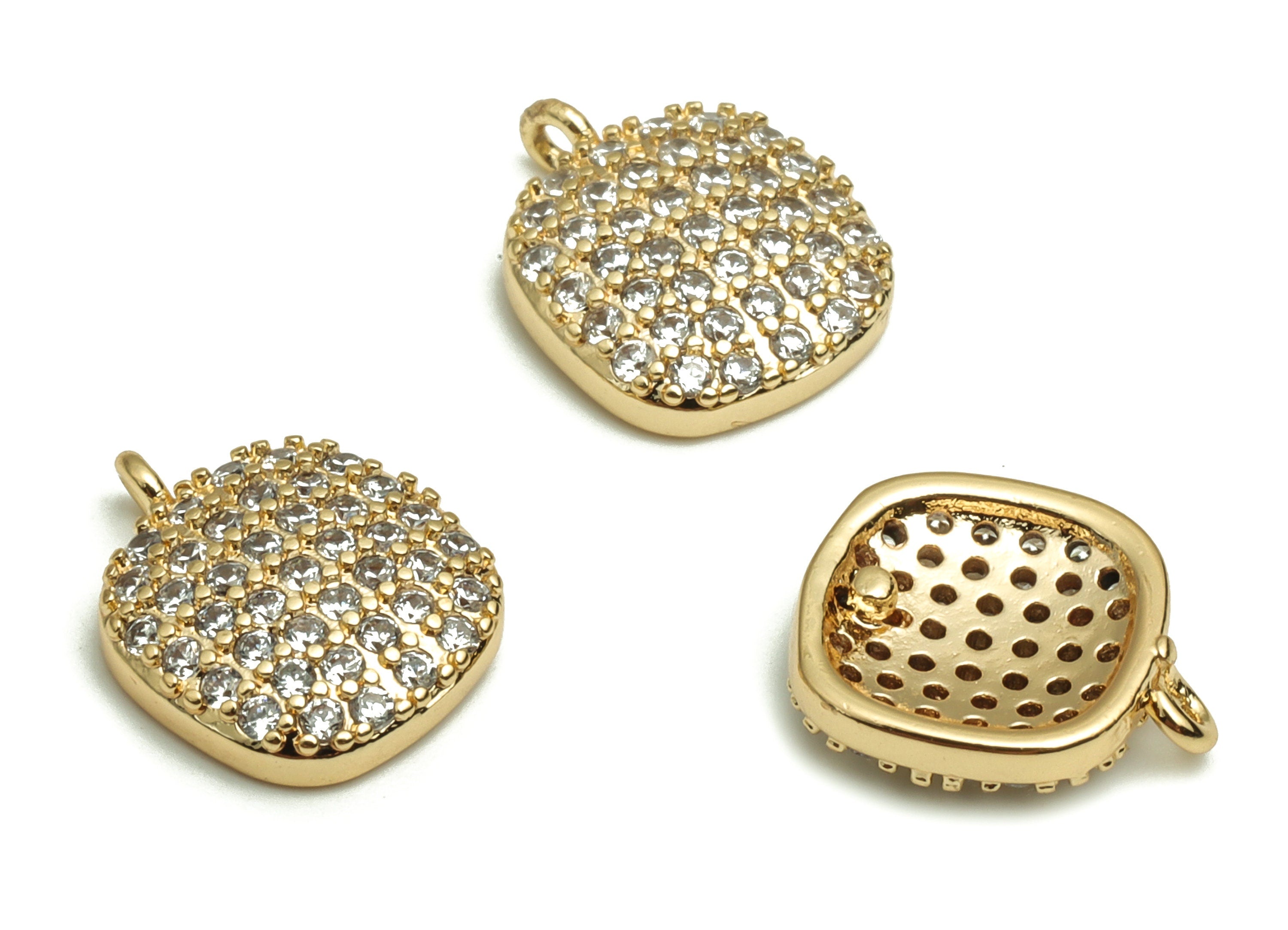 Brass Square Earring Charms With Zircons - Gold Square Pendant - 18K Real Gold Plated Brass - Jewelry Supplies - 10.77x8.63x2.65mm - RGP4085 - DOMEDBAZAAR