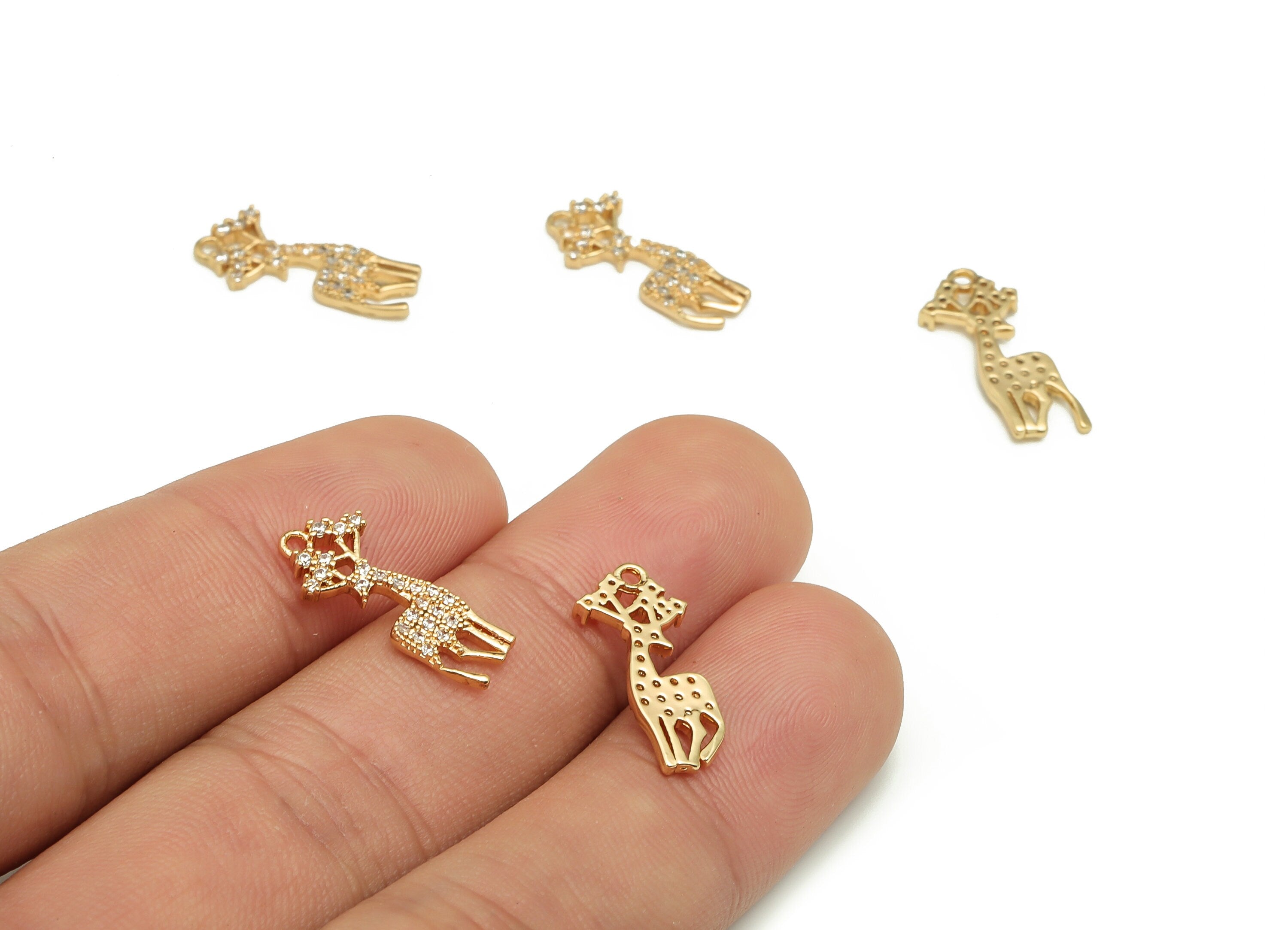 Brass Deer Earring Charms With Zircons - Gold Deer Pendant - 18K Real Gold Plated Brass - Jewelry Supplies - 18.58x8.35x1.8mm - RGP4081 - DOMEDBAZAAR