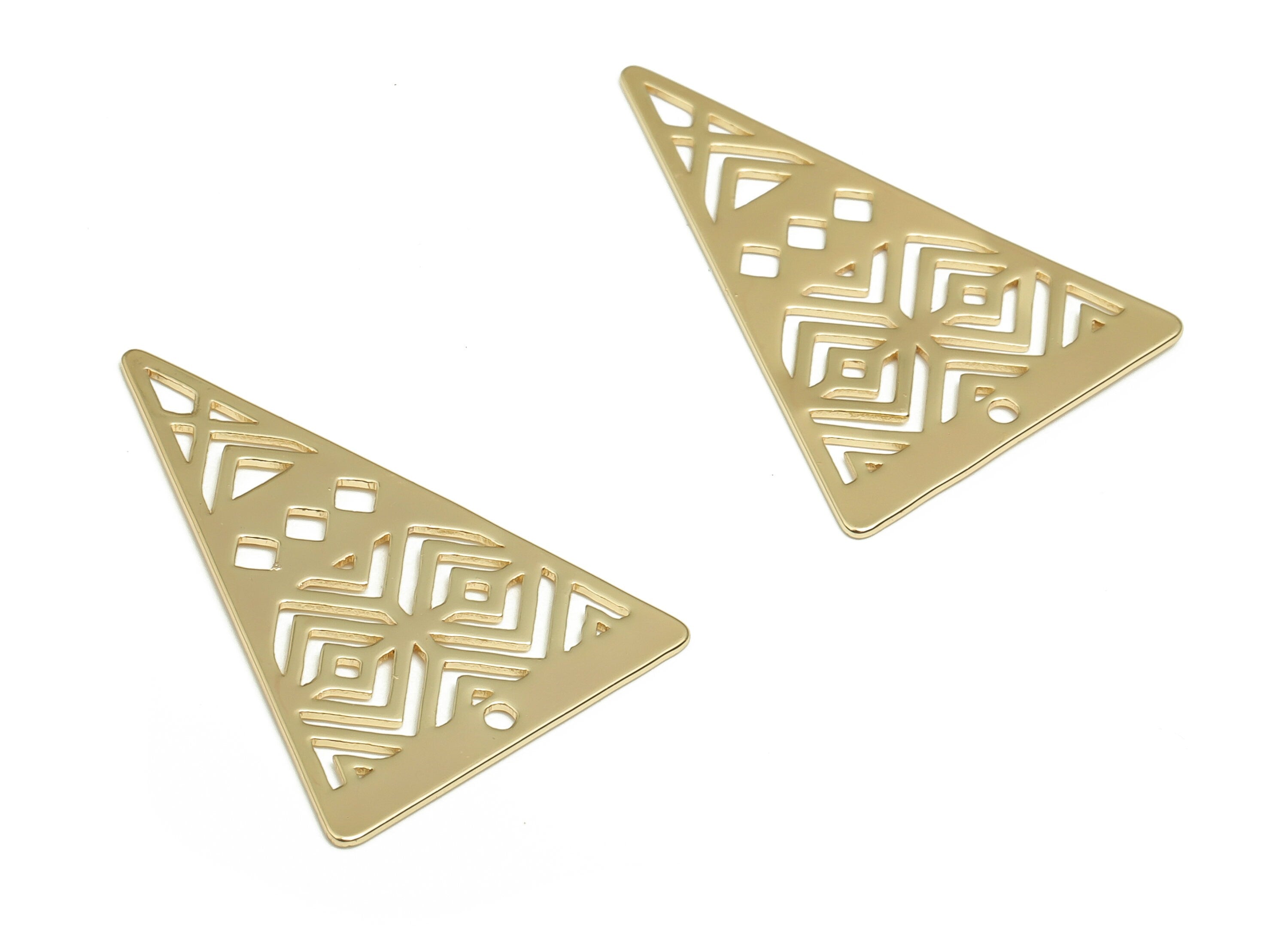 Brass Triangle Earring Charms - Gold Pattern Pendant - 18K Real Gold Plated Brass - Jewelry Making Supplies - 32x22.52x0.7mm- RGP4120 - DOMEDBAZAAR
