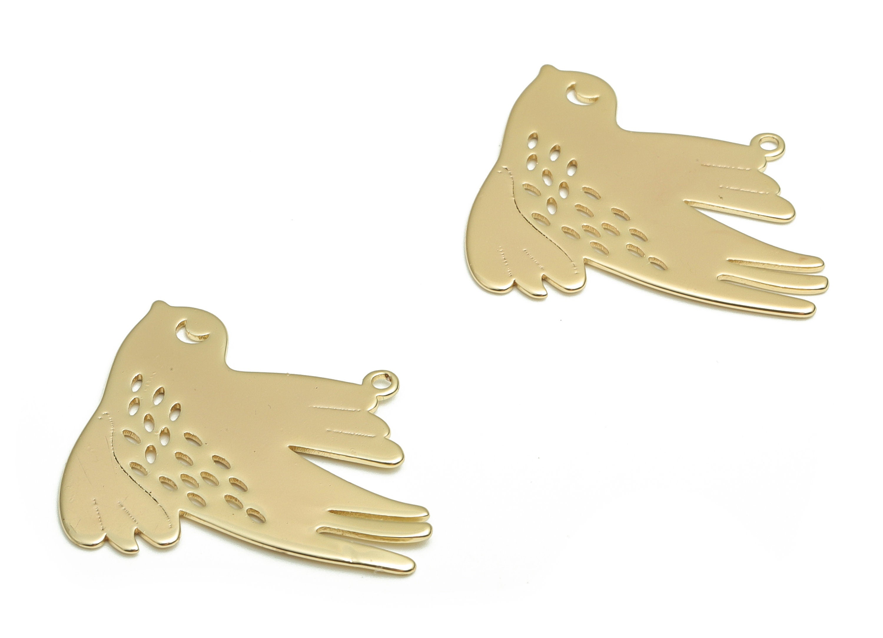 Brass Flying Bird Earring Charms - Gold Flying Bird Pendant - 18K Real Gold Plated Brass - Jewelry Supplies - 28.5x25.55x0.6mm - RGP4071 - DOMEDBAZAAR