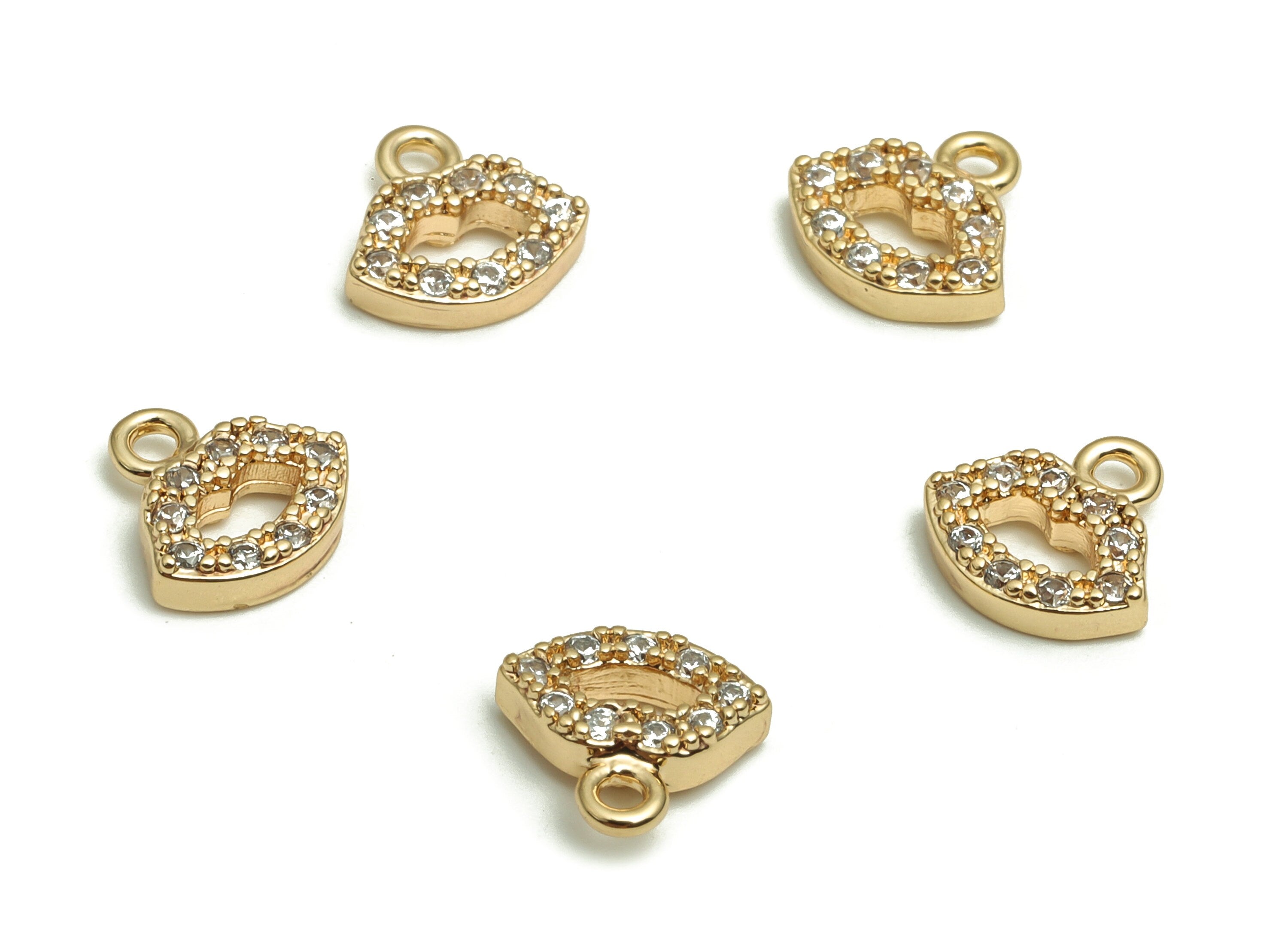 Brass Lips Earring Charms With Zircons - Gold Lips Pendant - 18K Real Gold Plated Brass - Jewelry Supplies - 8.12x7.95x2.29mm - RGP4106 - DOMEDBAZAAR