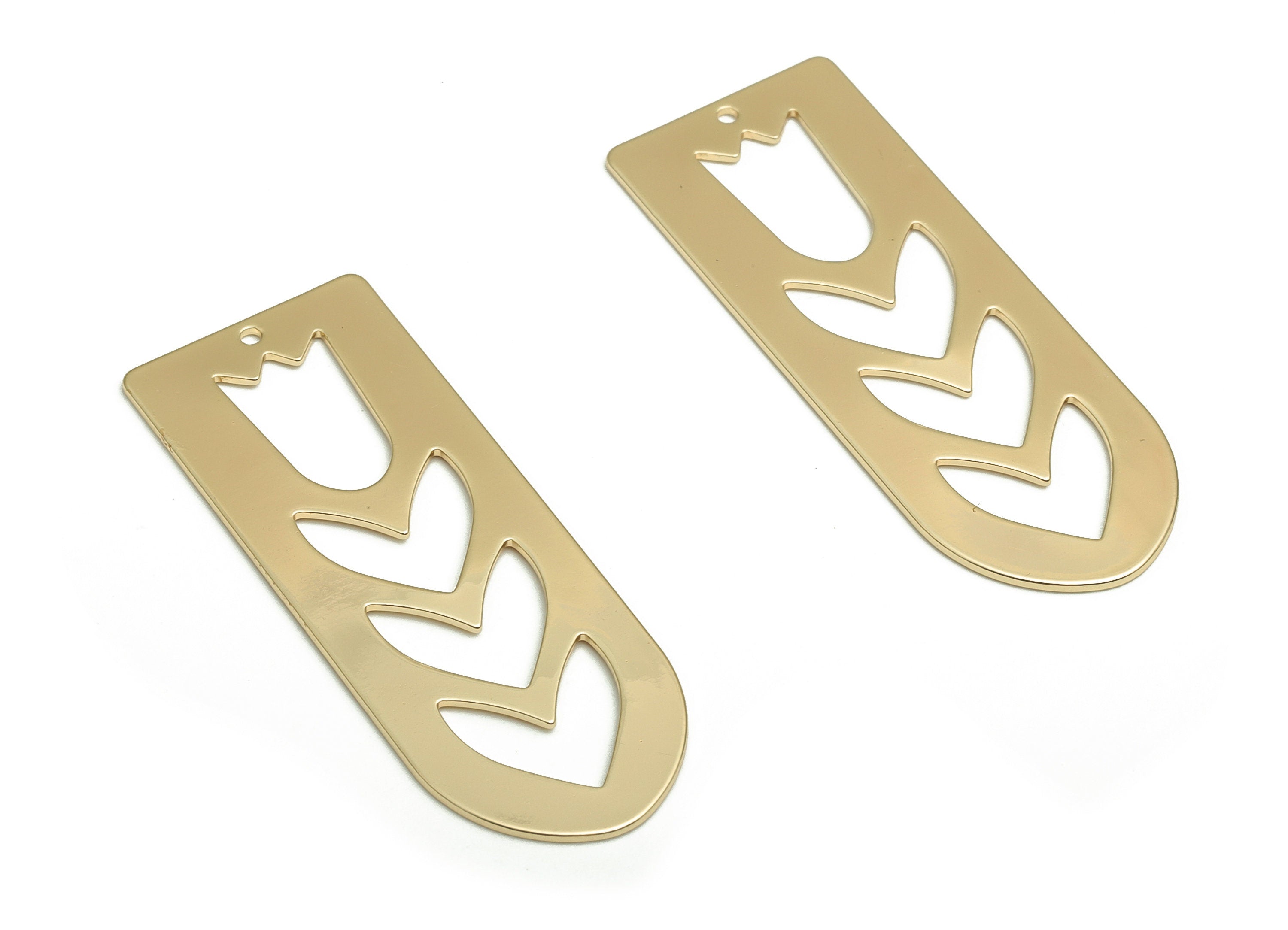 Brass Tulip Earring Charms - Gold Flower Heart Pendant - 18K Real Gold Plated Brass - Jewelry Making Supplies - 40.17x15.19x0.71mm - RGP4129 - DOMEDBAZAAR