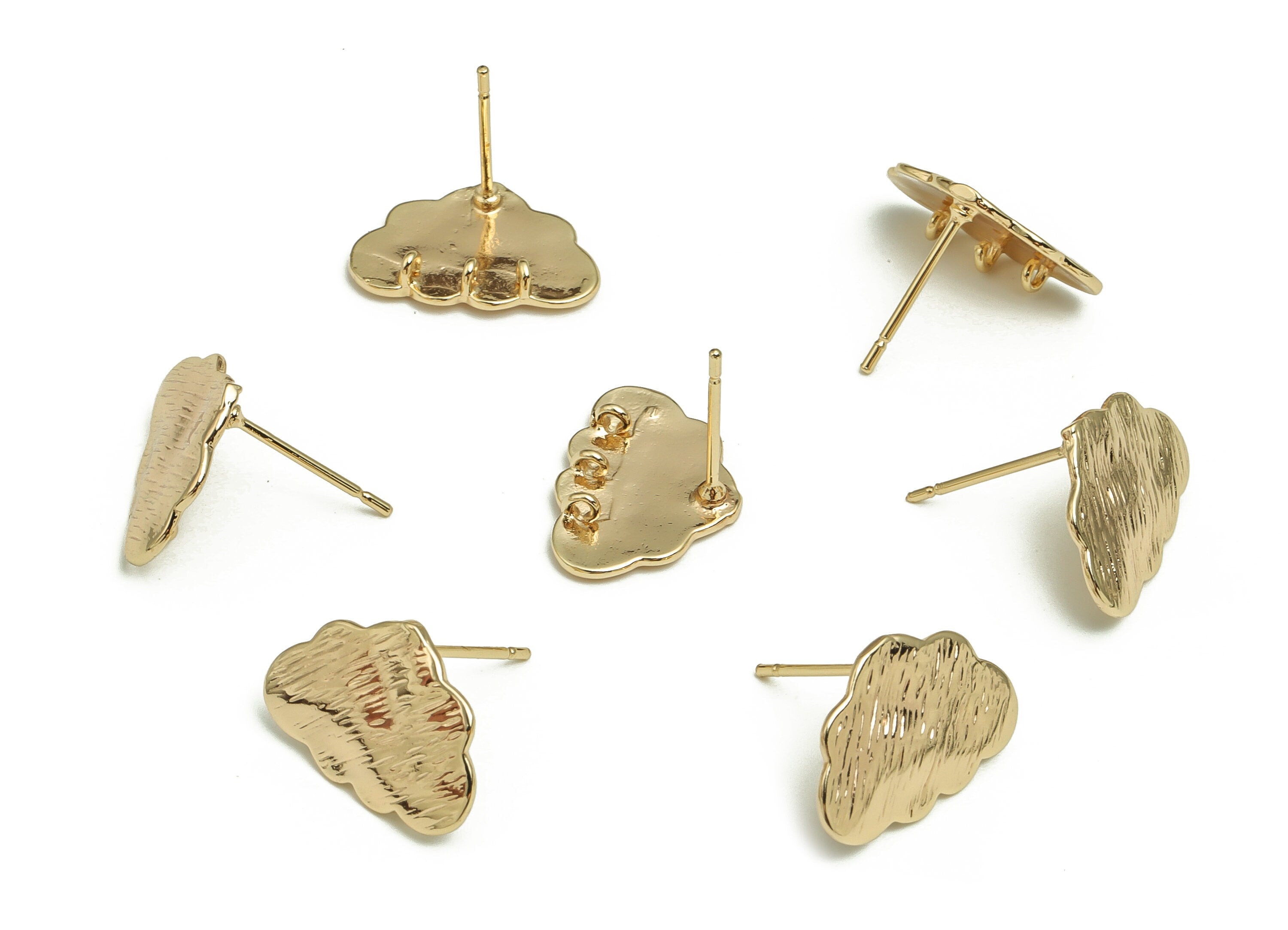 Brass Texture Cloud Earring Post - Gold Cloud Earring Stud - 18K Real Gold Plated Brass - Stainless Steel Stud - 15.95x11.37x1.1mm - RGP4126 - DOMEDBAZAAR