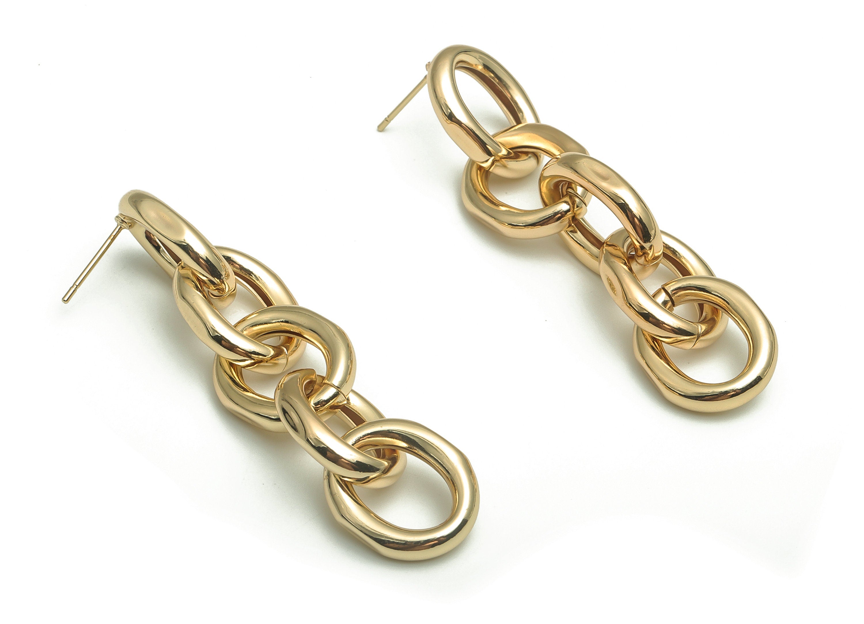 Brass Oval Earring Stud - 5 Oval Rings Earring Post – Gold Oval Chain Stud - 18K Real Gold Plated Brass – 60.03x13.46x4.27mm - RGP4101 - DOMEDBAZAAR