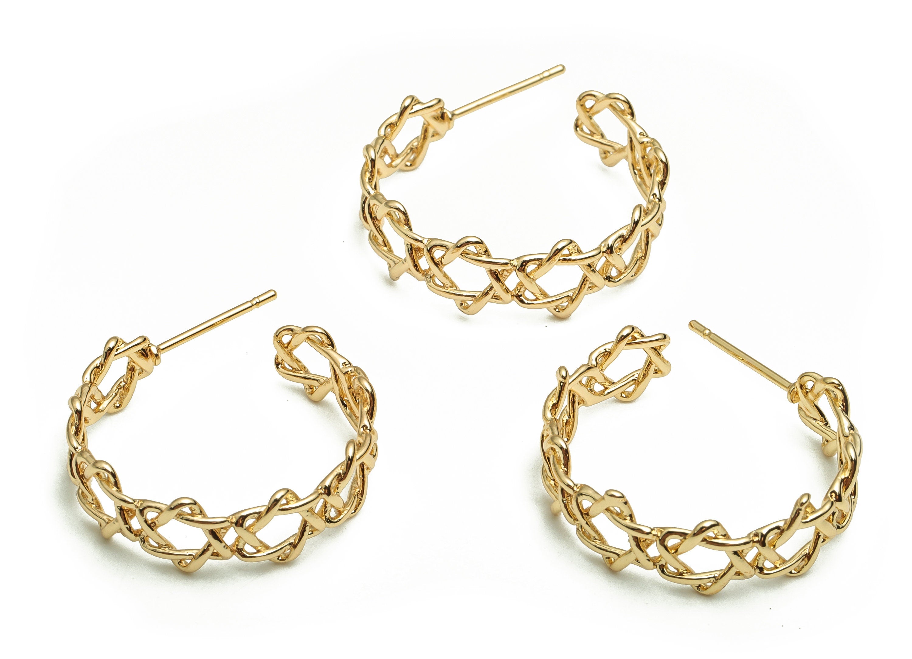 Brass C Earring Post - Gold Star Earring Stud - 18K Real Gold Plated Brass - Stainless Steel Stud - 22.02x18.48x1.51mm - RGP4068 - DOMEDBAZAAR