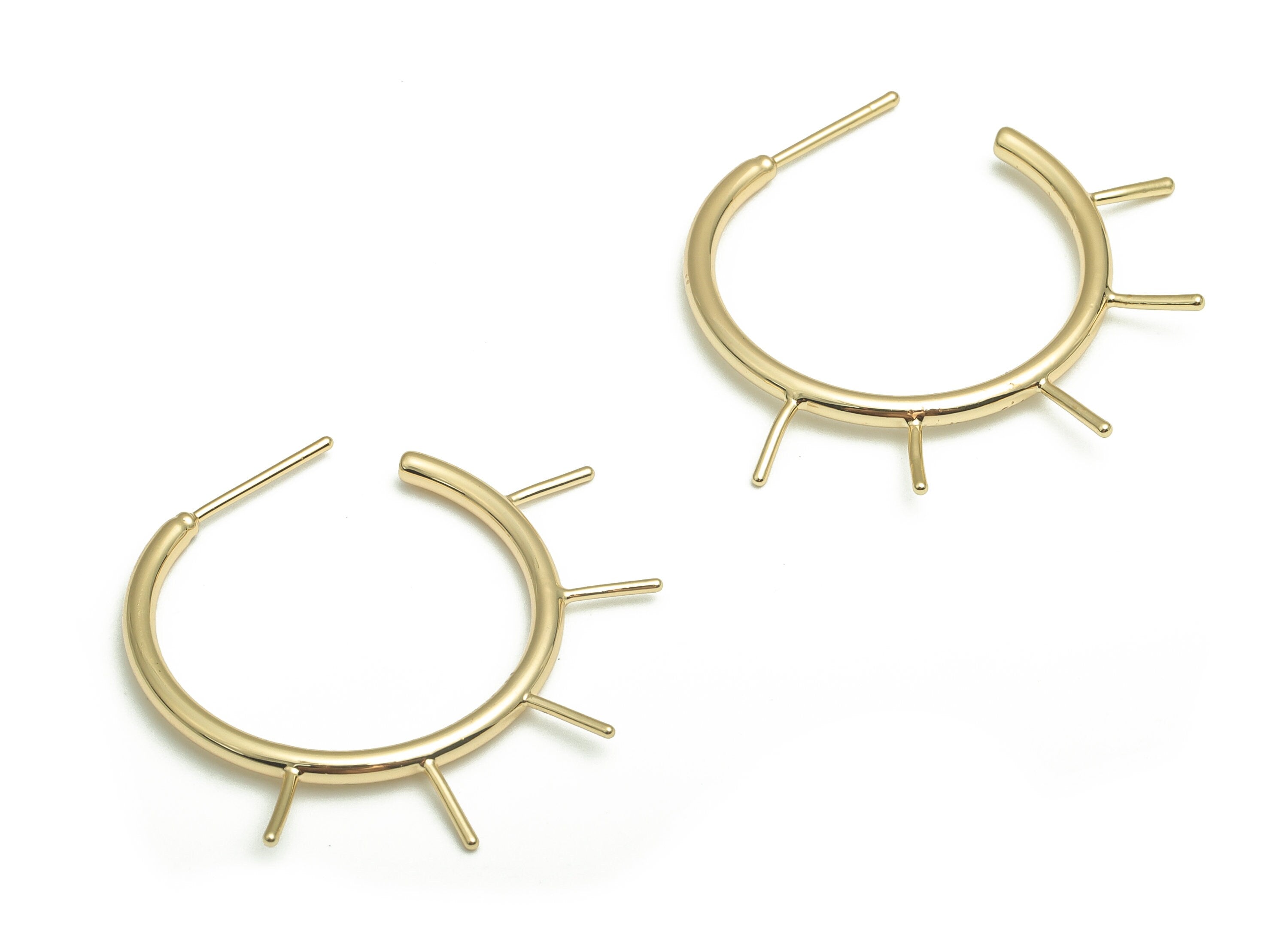 Brass C Earring Post - Gold Sun Ray Stud - 18K Real Gold Plated Brass - Stainless Steel Stud - Jewelry Supplies -32.31x30.36x2.09mm- RGP4066 - DOMEDBAZAAR